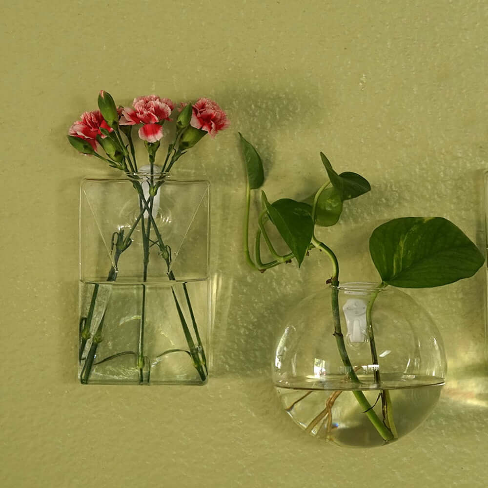 3 - Pack Glass Wall Vase Hanging Trapezoid Design Indoor Planters - Modern Wall Mounted Terrariums for Living Spaces - Linen Luxes