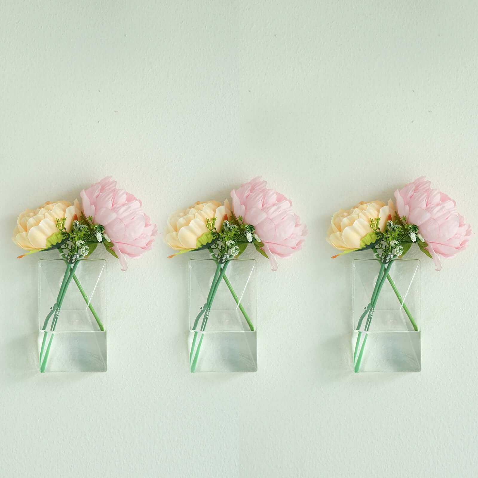 3 - Pack Glass Wall Vase Hanging Trapezoid Design Indoor Planters - Modern Wall Mounted Terrariums for Living Spaces - Linen Luxes