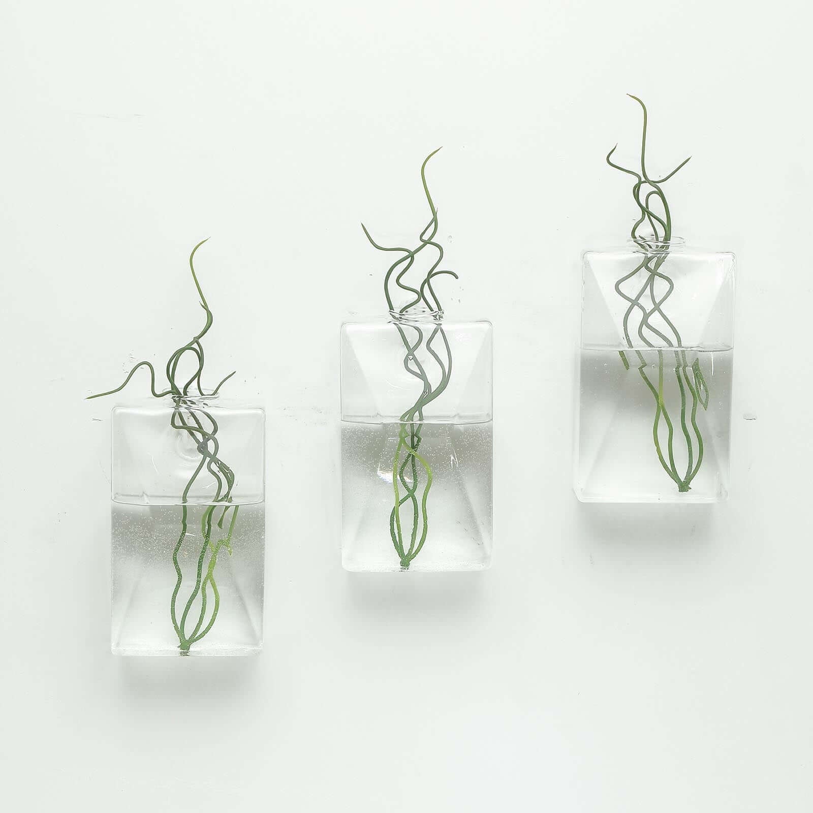 3 - Pack Glass Wall Vase Hanging Trapezoid Design Indoor Planters - Modern Wall Mounted Terrariums for Living Spaces - Linen Luxes