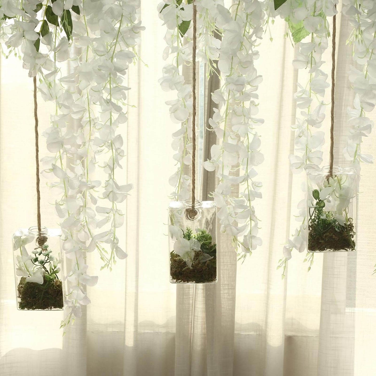 3 - Pack Glass Wall Vase Hanging Trapezoid Design Indoor Planters - Modern Wall Mounted Terrariums for Living Spaces - Linen Luxes