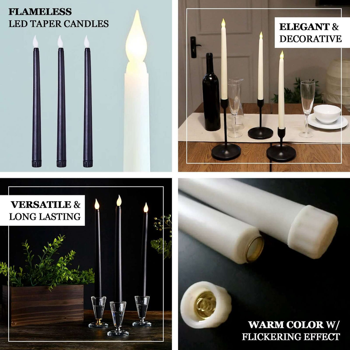 3 - Pack LED Decorative Lighting Warm Flickering Black - Flameless Taper Candles 11" - Linen Luxes