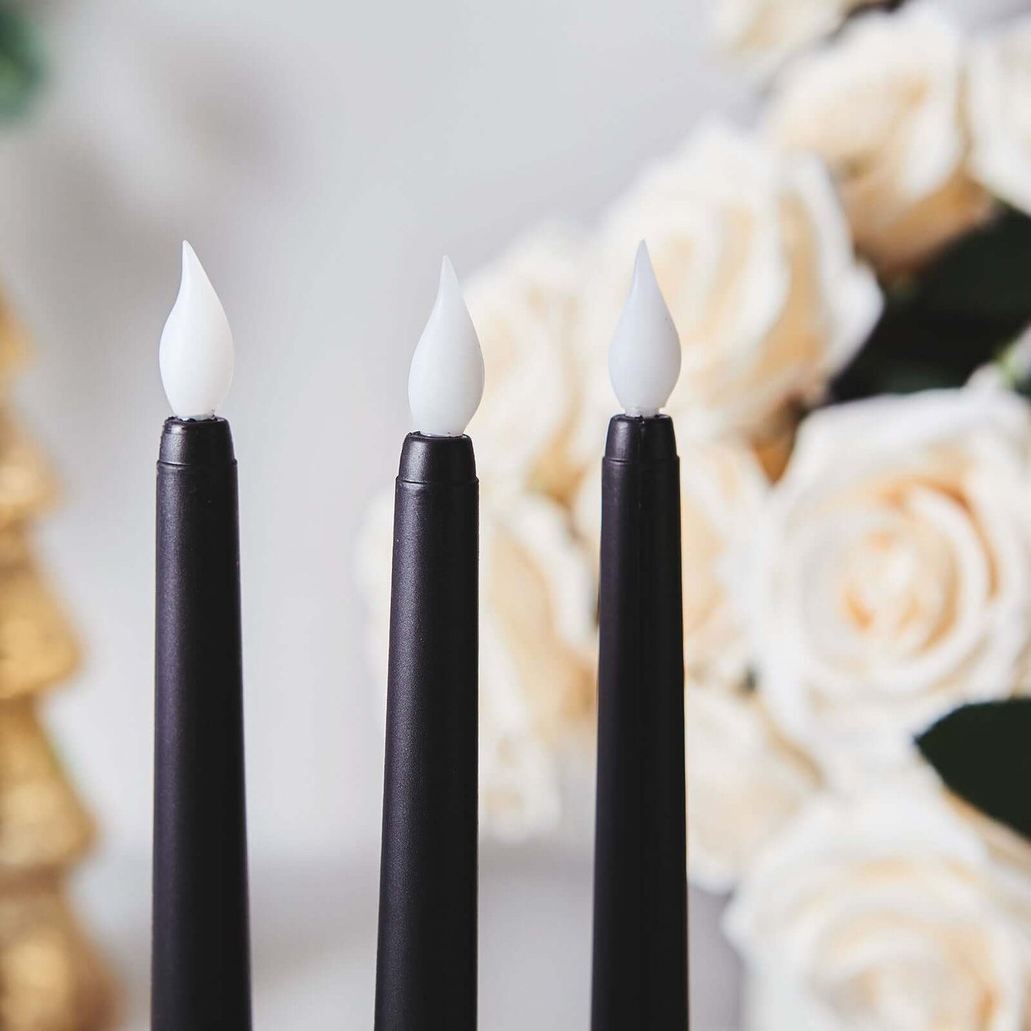 3 - Pack LED Decorative Lighting Warm Flickering Black - Flameless Taper Candles 11" - Linen Luxes