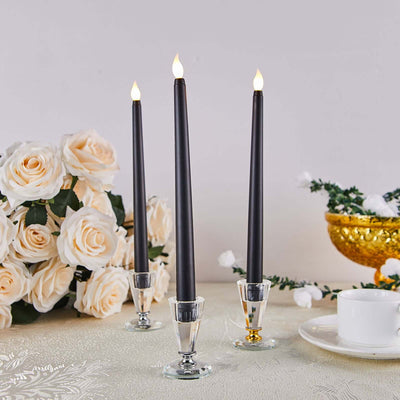 3 - Pack LED Decorative Lighting Warm Flickering Black - Flameless Taper Candles 11" - Linen Luxes