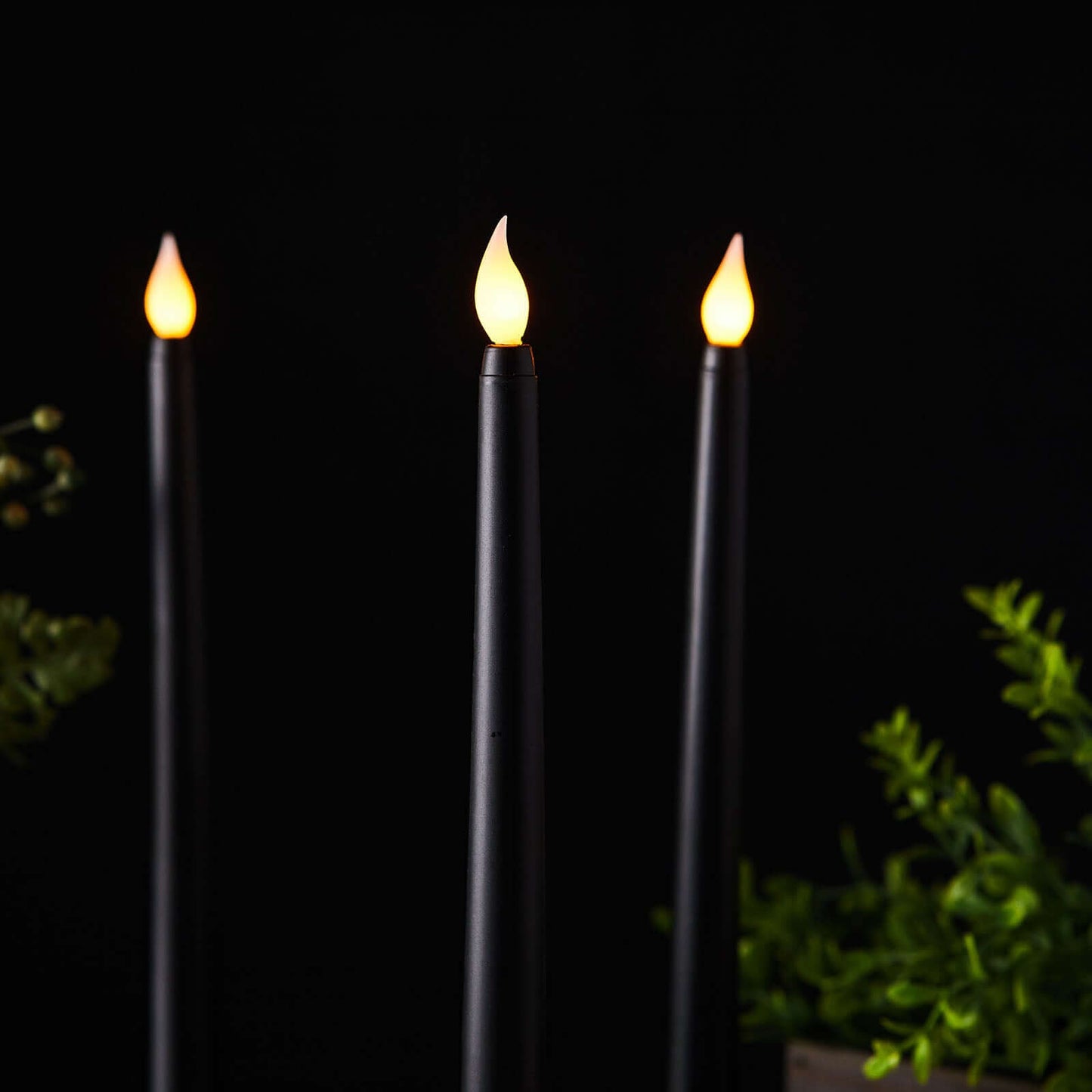 3 - Pack LED Decorative Lighting Warm Flickering Black - Flameless Taper Candles 11" - Linen Luxes