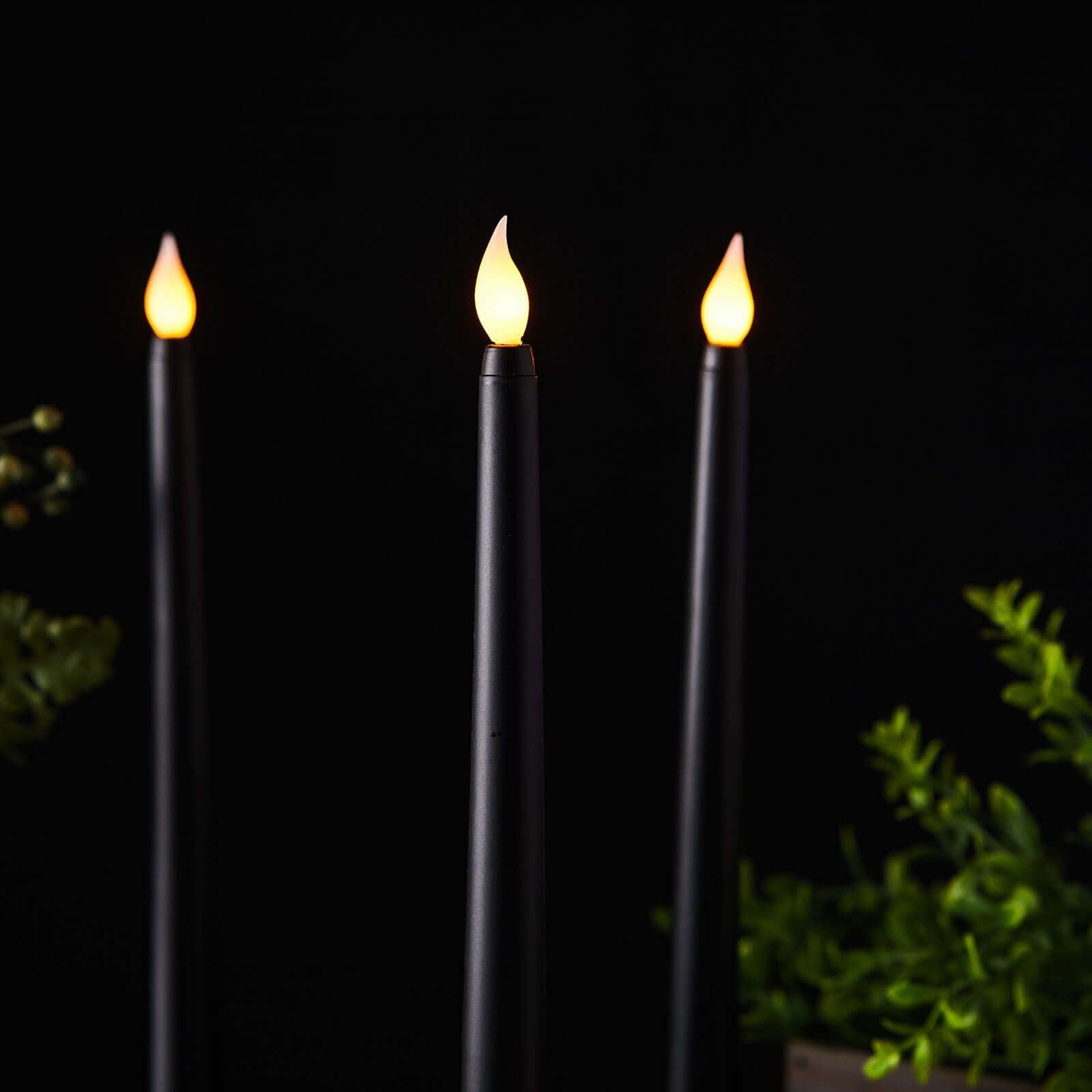 3 - Pack LED Decorative Lighting Warm Flickering Black - Flameless Taper Candles 11" - Linen Luxes
