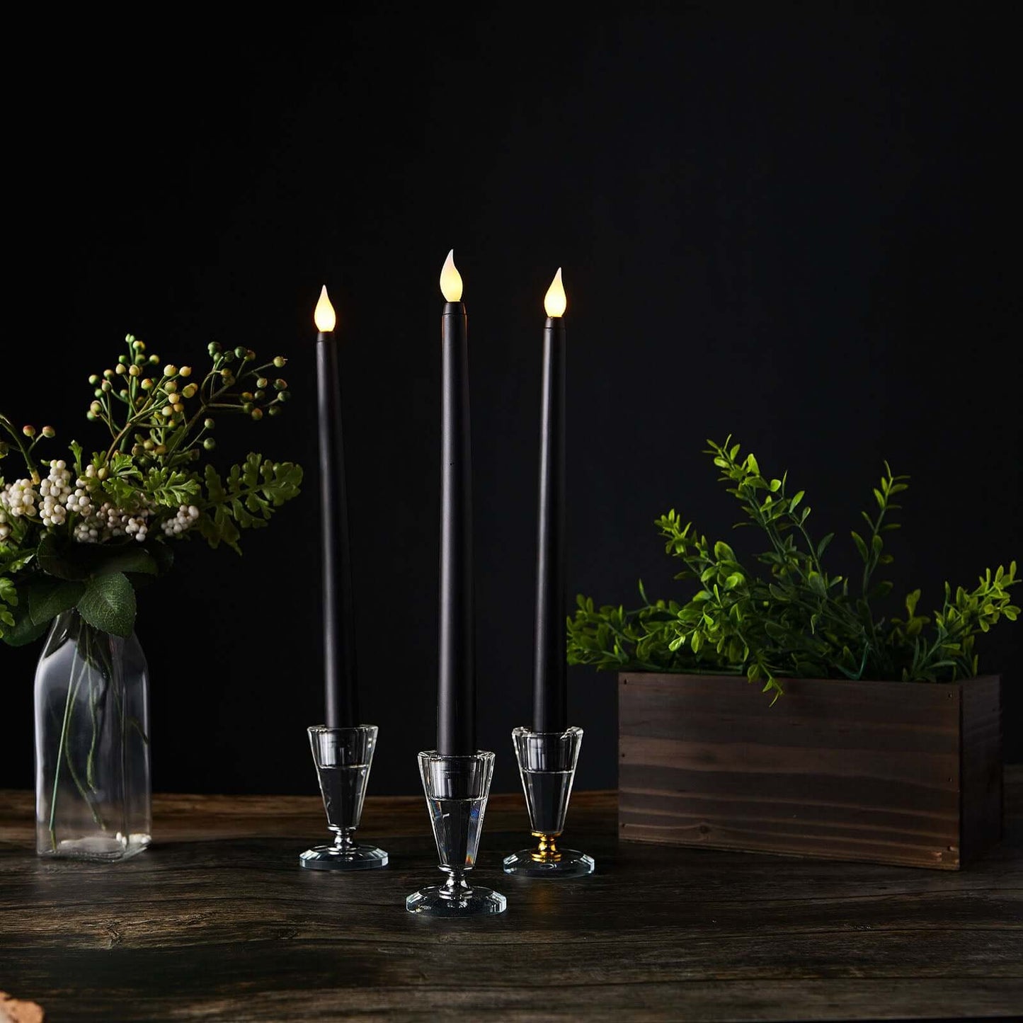 3 - Pack LED Decorative Lighting Warm Flickering Black - Flameless Taper Candles 11" - Linen Luxes