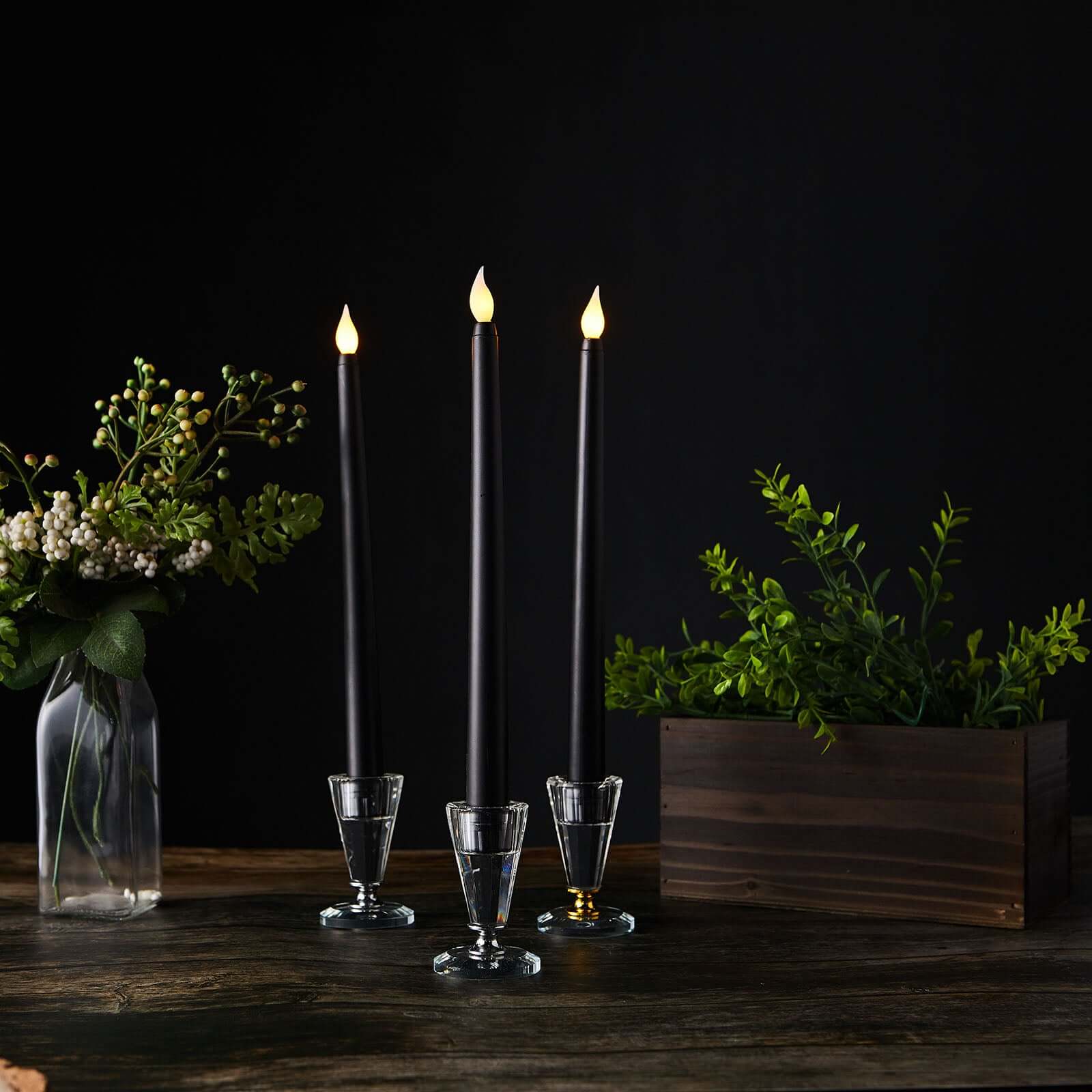 3 - Pack LED Decorative Lighting Warm Flickering Black - Flameless Taper Candles 11" - Linen Luxes