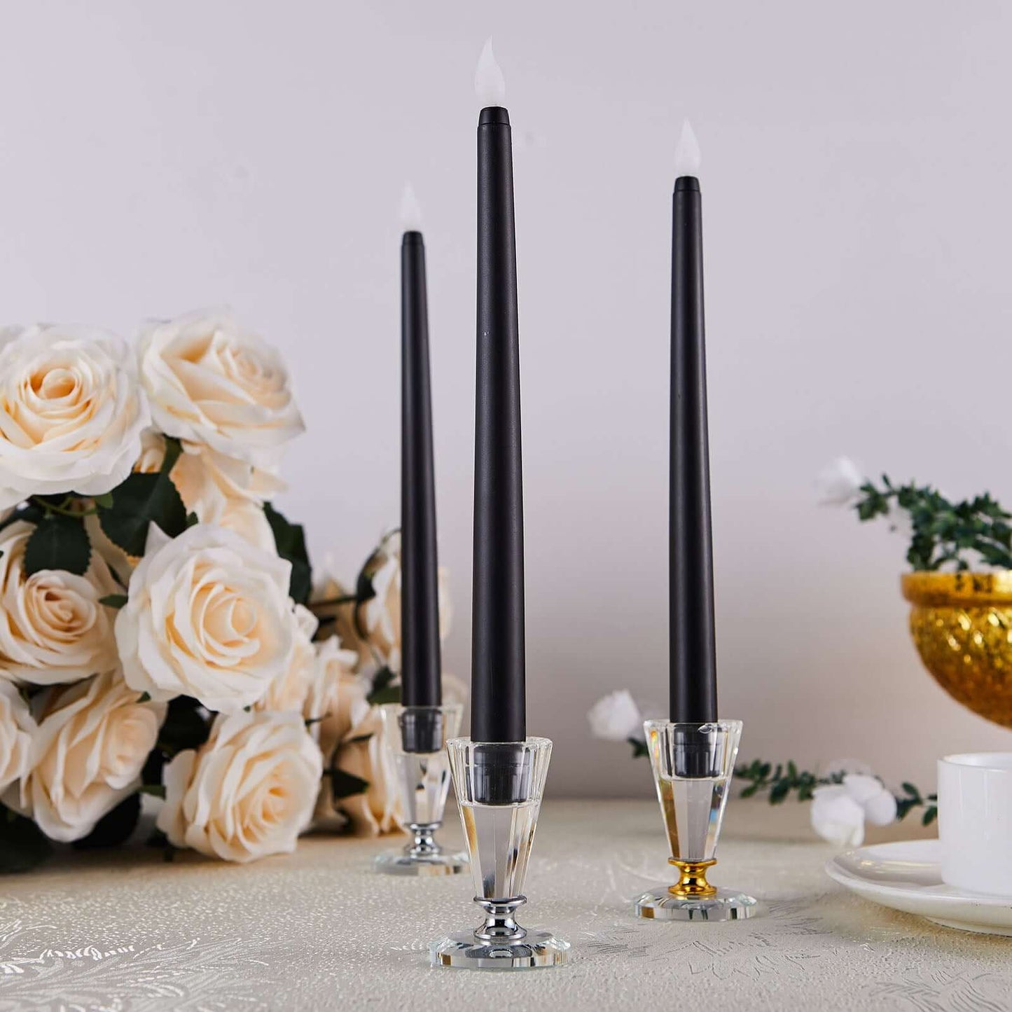 3 - Pack LED Decorative Lighting Warm Flickering Black - Flameless Taper Candles 11" - Linen Luxes
