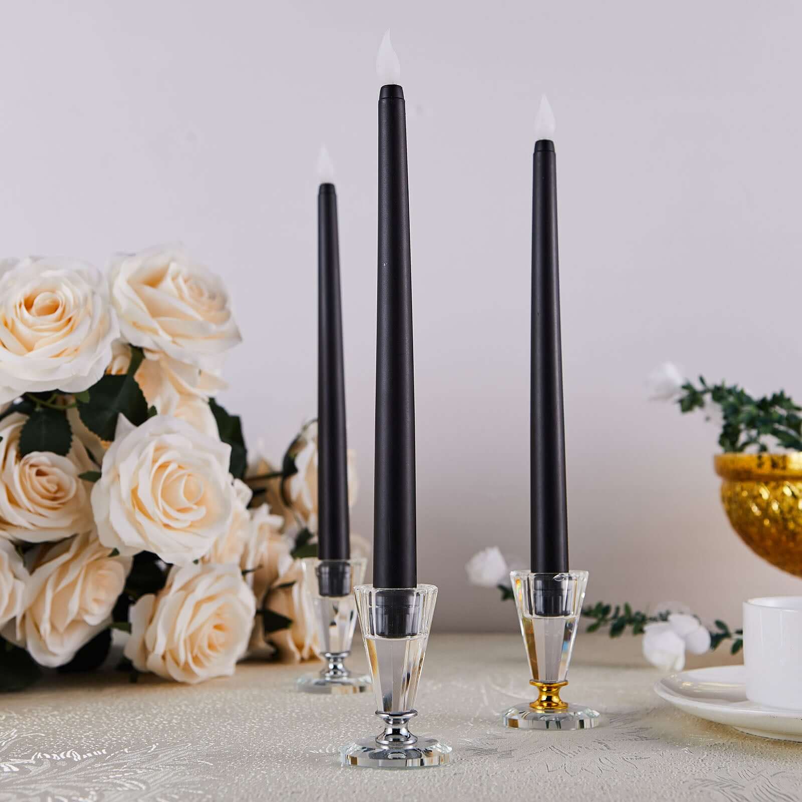 3 - Pack LED Decorative Lighting Warm Flickering Black - Flameless Taper Candles 11" - Linen Luxes