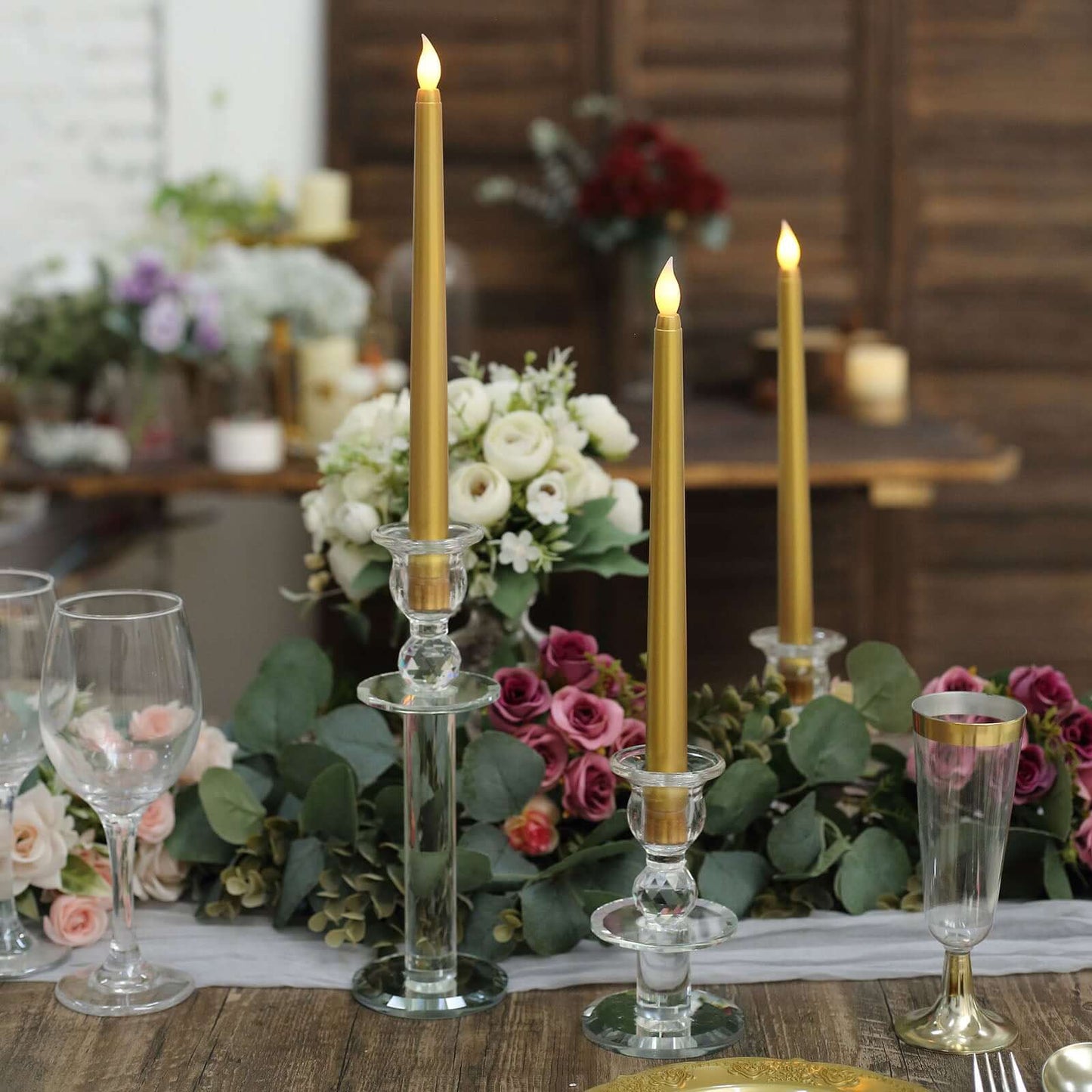 3-Pack LED Decorative Lighting Warm Flickering Gold - Flameless Taper Candles 11"