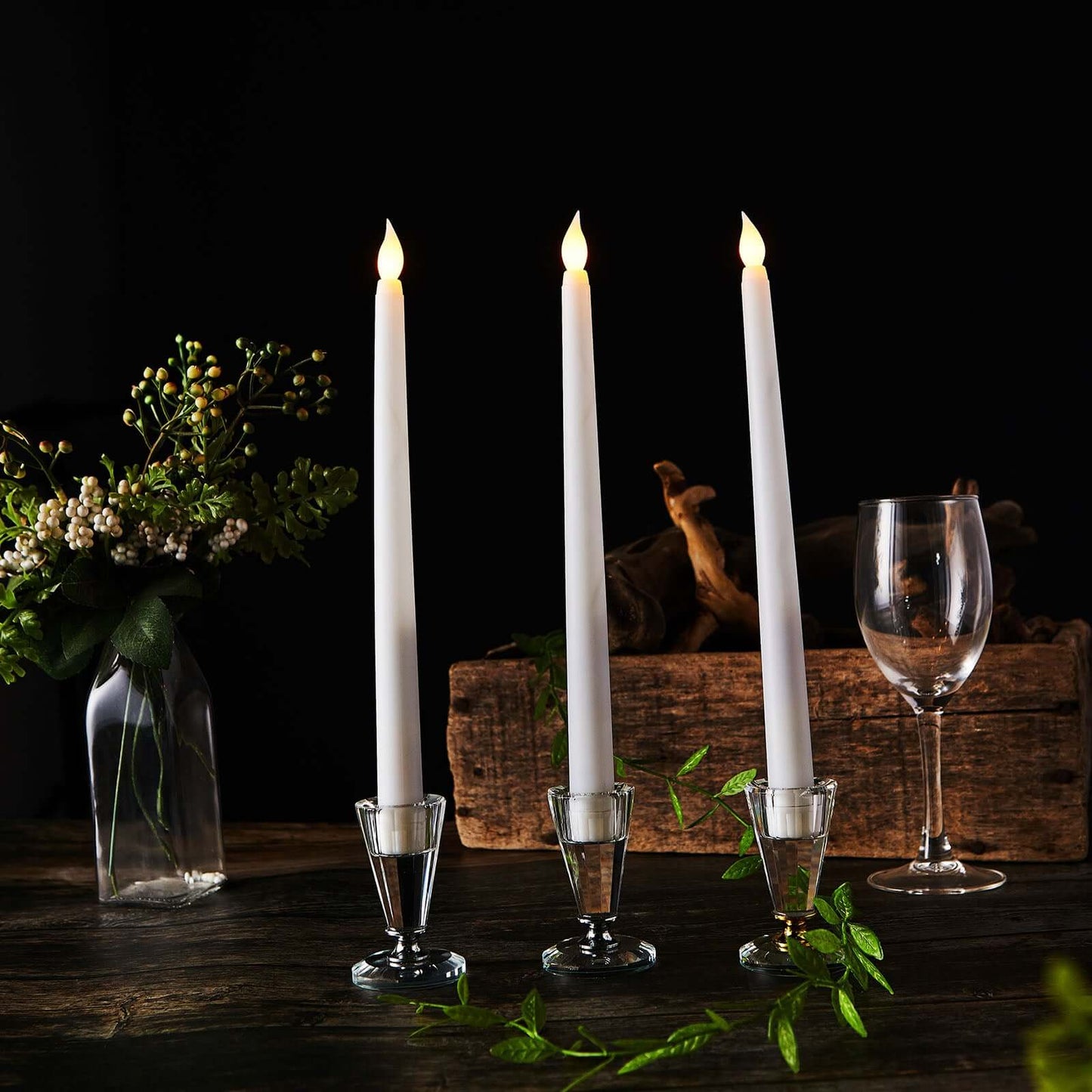 3 - Pack LED Decorative Lighting Warm Flickering White - Flameless Taper Candles 11" - Linen Luxes