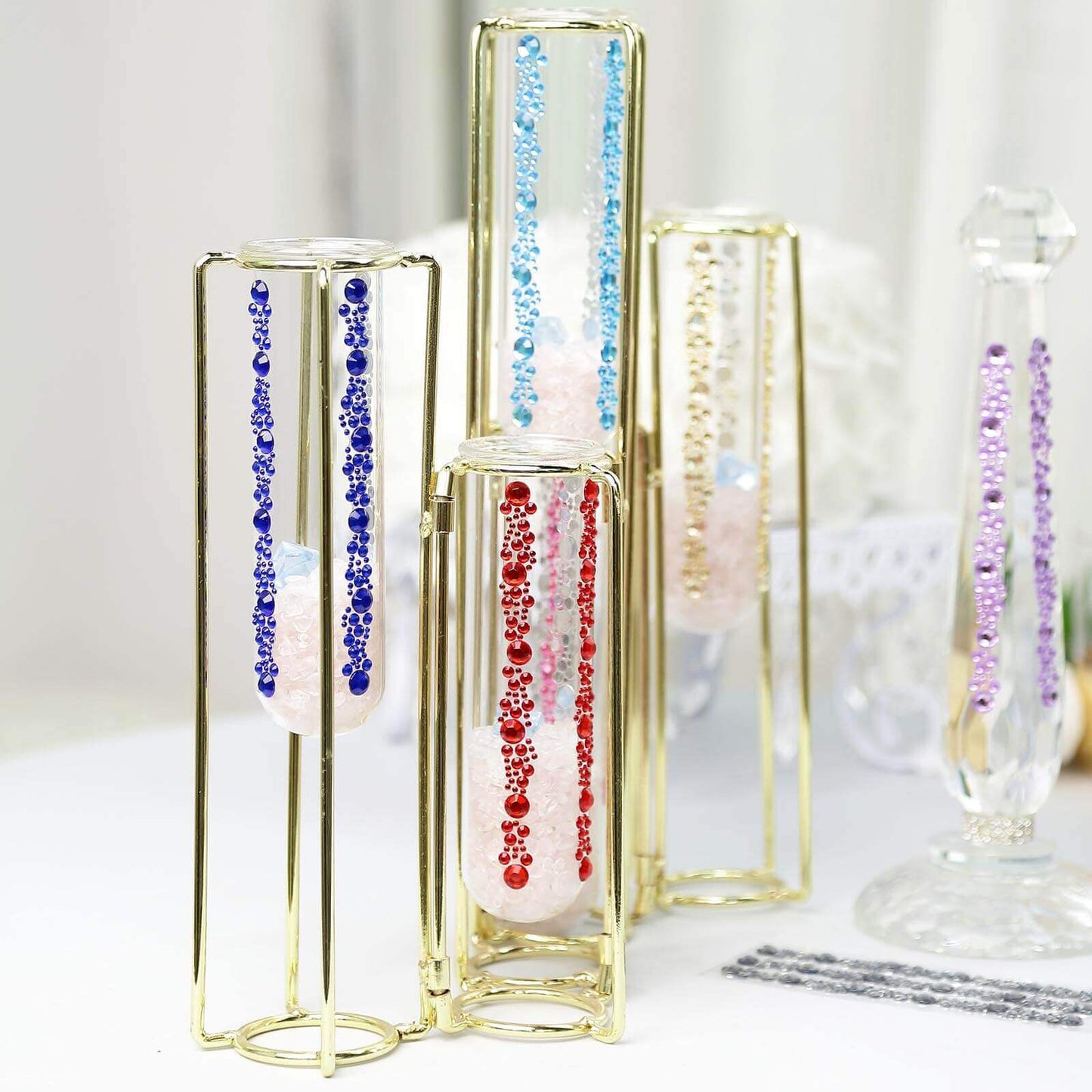 3 Pack Red Heptagon Self Adhesive Rhinestone Gem Craft Stickers - Linen Luxes