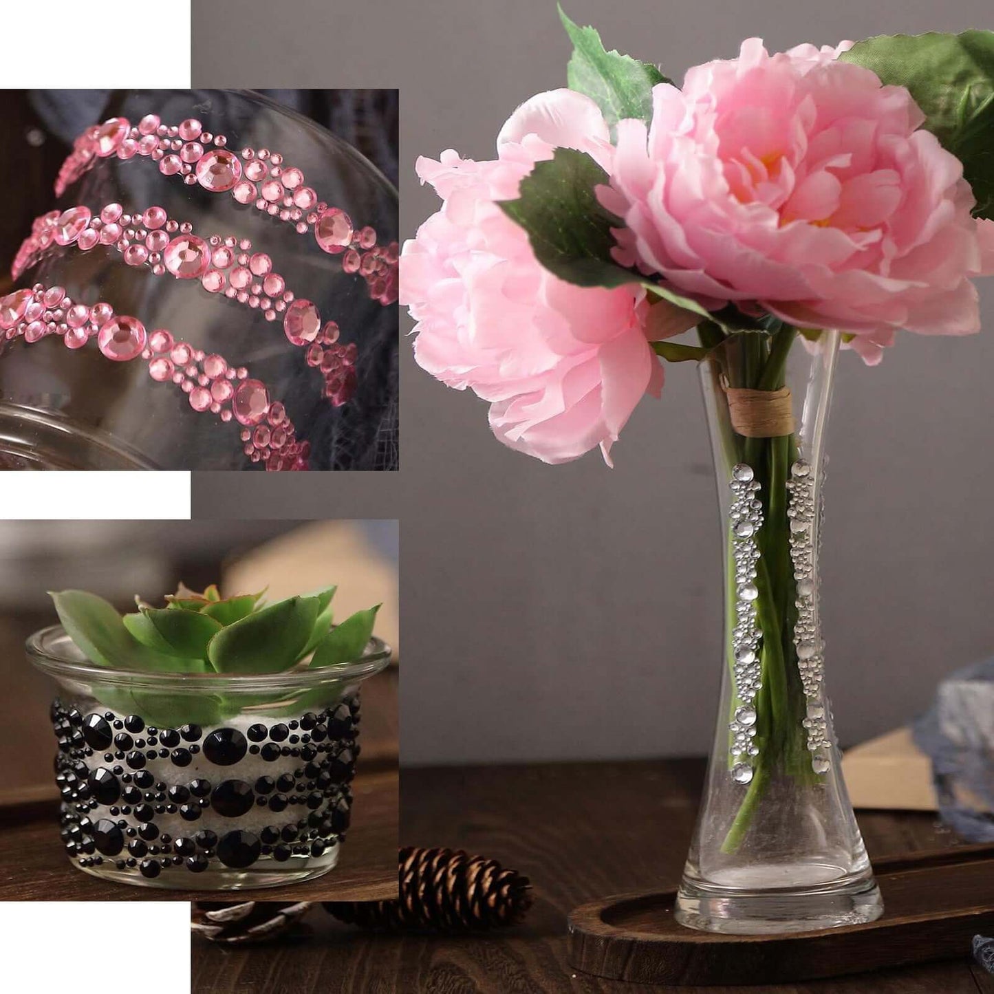 3 Pack Red Heptagon Self Adhesive Rhinestone Gem Craft Stickers - Linen Luxes