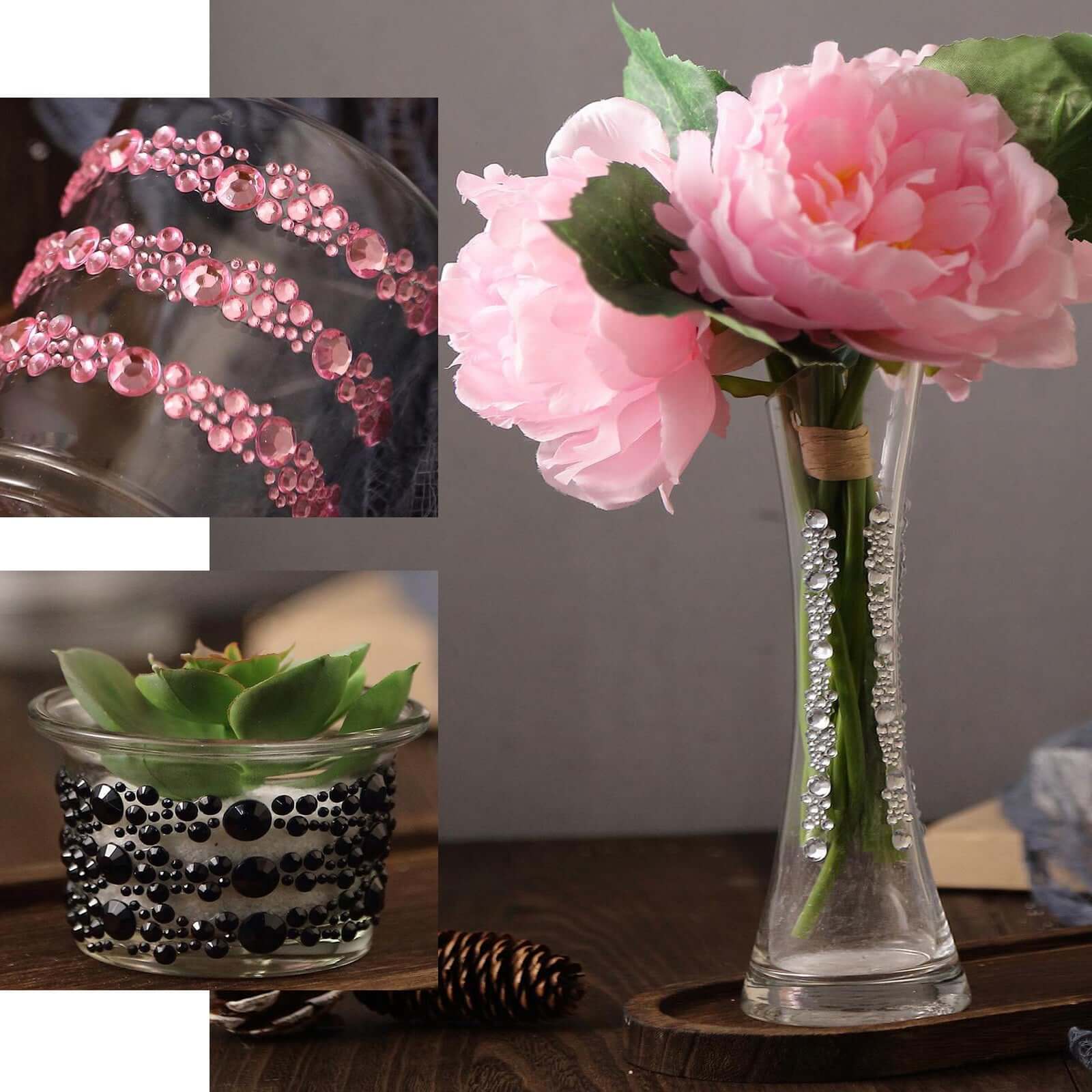 3 Pack Red Heptagon Self Adhesive Rhinestone Gem Craft Stickers - Linen Luxes