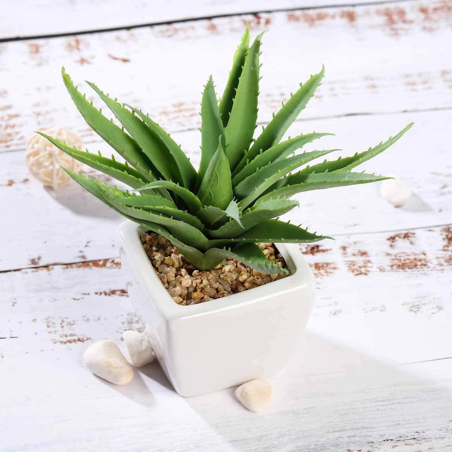 3 - Pack Spotted Aloe Vera Artificial Succulents in Ceramic Pot - Lifelike Decorative Faux Plants for Home Office & Event Design 5" - Linen Luxes