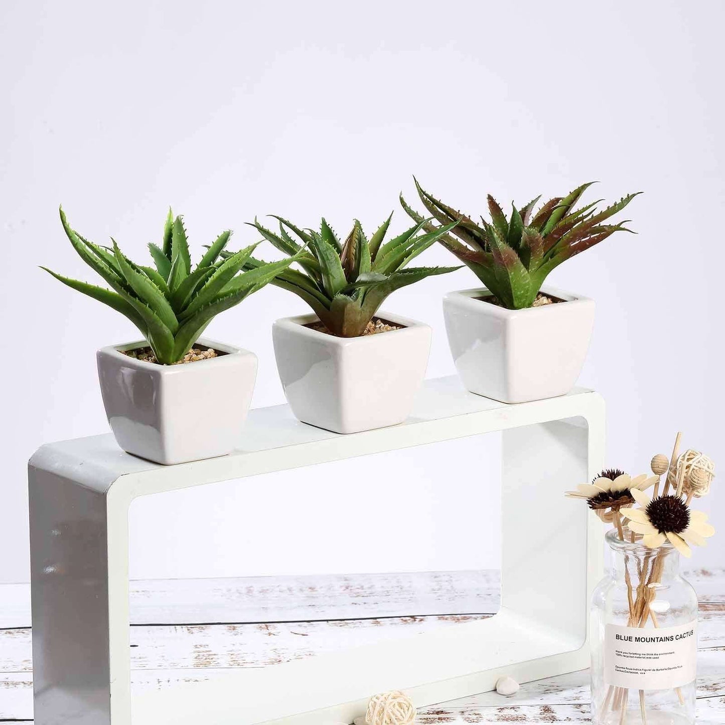 3 - Pack Spotted Aloe Vera Artificial Succulents in Ceramic Pot - Lifelike Decorative Faux Plants for Home Office & Event Design 5" - Linen Luxes