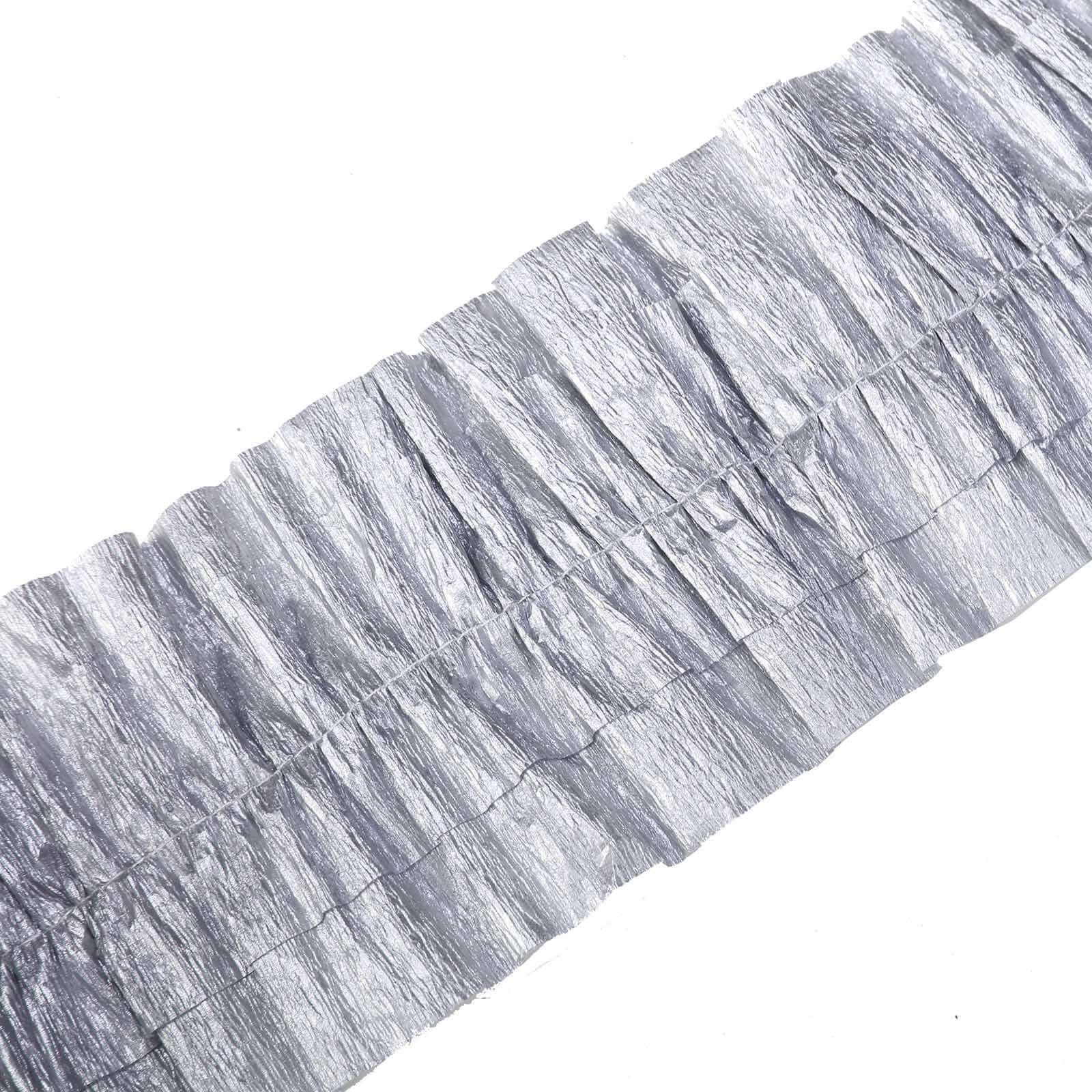 3 Rolls 28ft Silver Ruffled Tissue Paper Party Streamers, Crepe Paper Backdrop Decorations - Linen Luxes