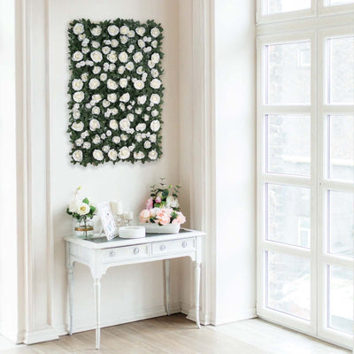 3 Sq ft. Easy - Install White Silk Rose Flower Mat Wall Panel Backdrop - Linen Luxes