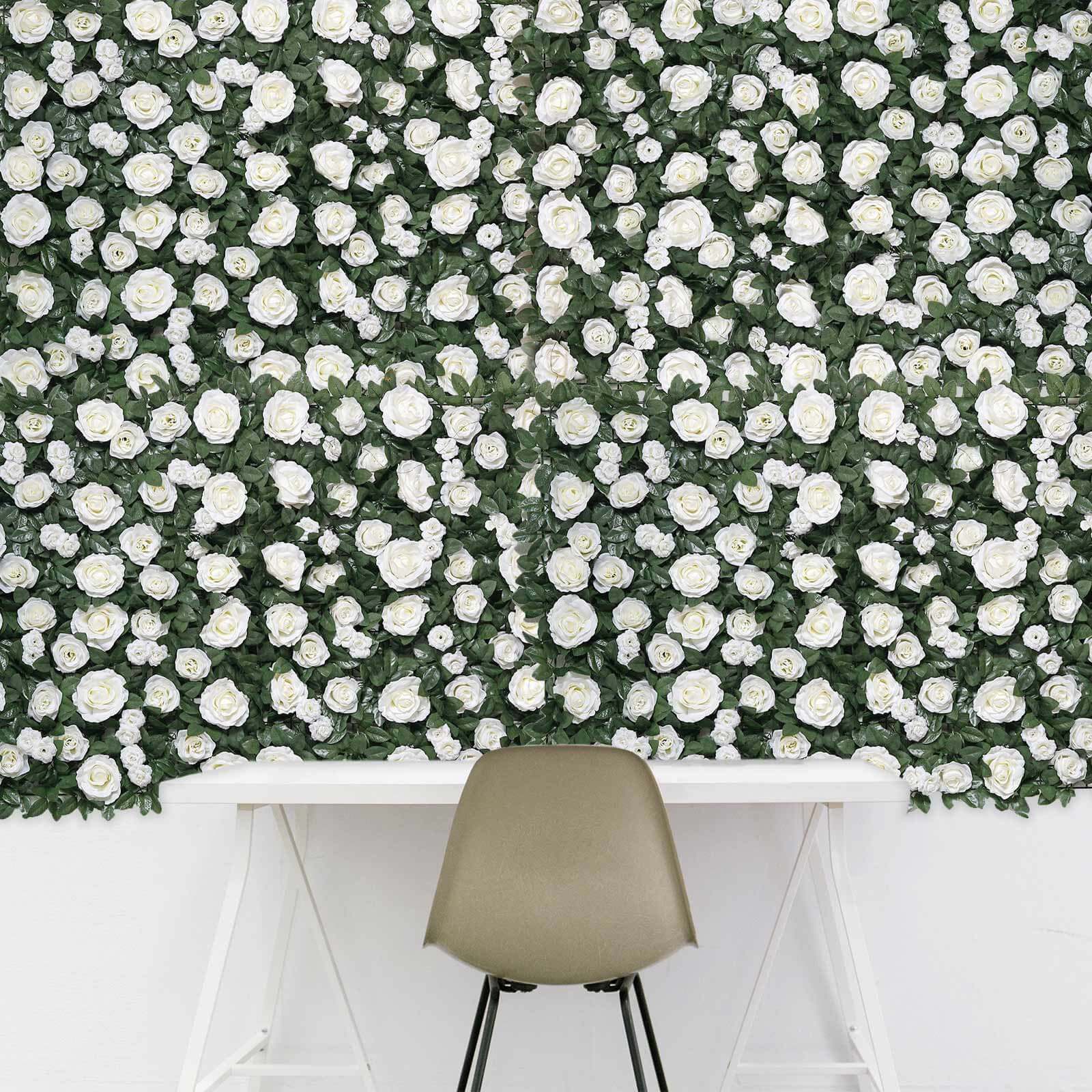 3 Sq ft. Easy - Install White Silk Rose Flower Mat Wall Panel Backdrop - Linen Luxes