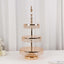 3-Tier Cake Stand Crystal Beaded Gold with Round Mirror Top - Metal Cupcake Tower Dessert Display 26"