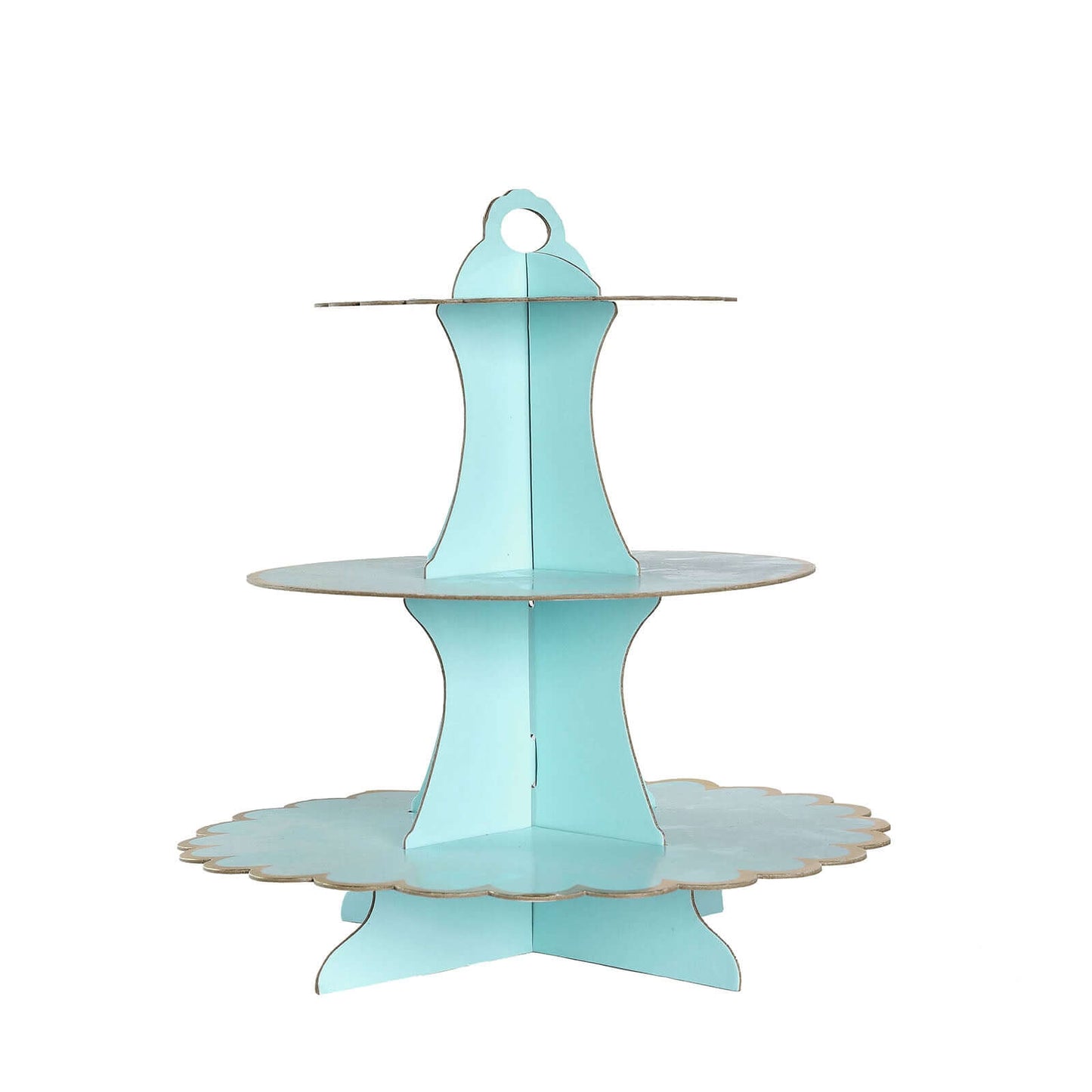 3 - Tier Cardboard Cupcake Stand Light Blue - Sturdy & Collapsible Dessert Treat Tower with Gold Scalloped Rim for Baby Shower Wedding & Party Decor 13" - Linen Luxes