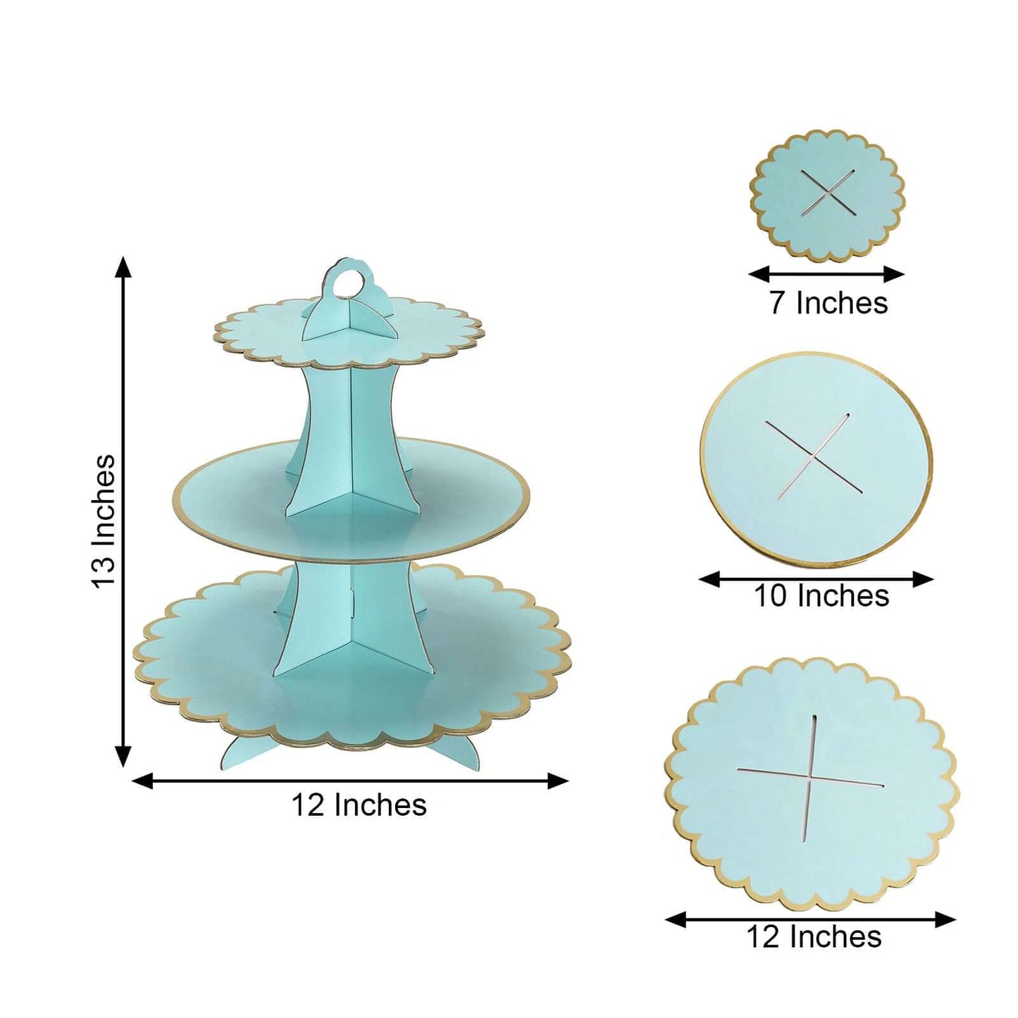 3 - Tier Cardboard Cupcake Stand Light Blue - Sturdy & Collapsible Dessert Treat Tower with Gold Scalloped Rim for Baby Shower Wedding & Party Decor 13" - Linen Luxes