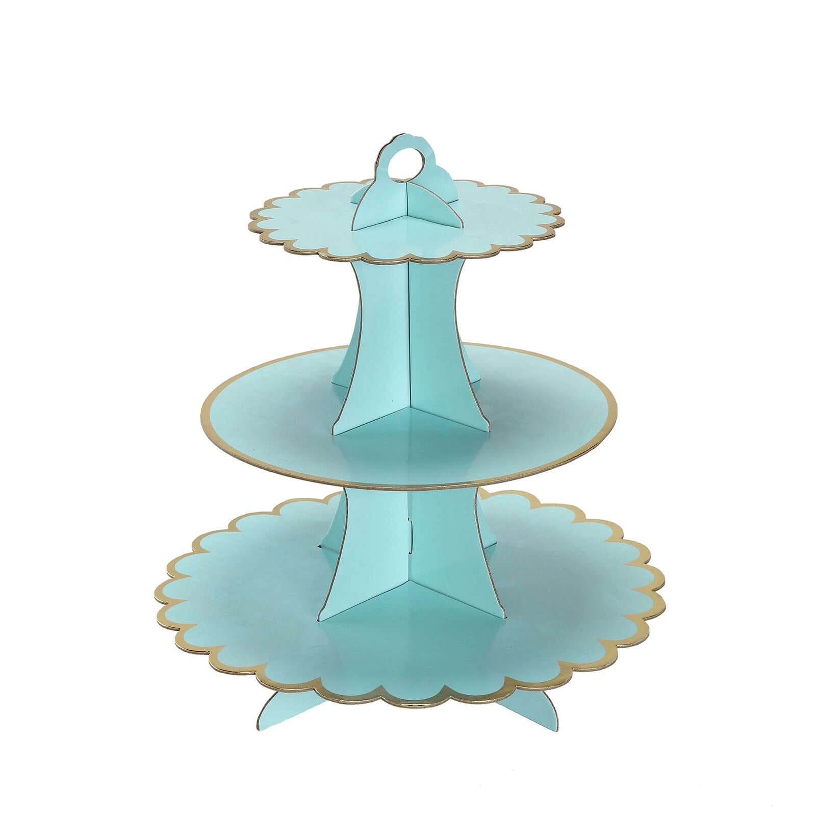 3 - Tier Cardboard Cupcake Stand Light Blue - Sturdy & Collapsible Dessert Treat Tower with Gold Scalloped Rim for Baby Shower Wedding & Party Decor 13" - Linen Luxes