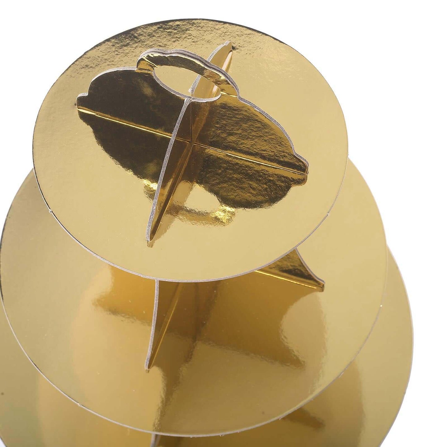3 - Tier Cardboard Cupcake Stand Metallic Gold - Reusable Dessert Table Display Tower for Classy Birthday Wedding Party Decoration 14" - Linen Luxes