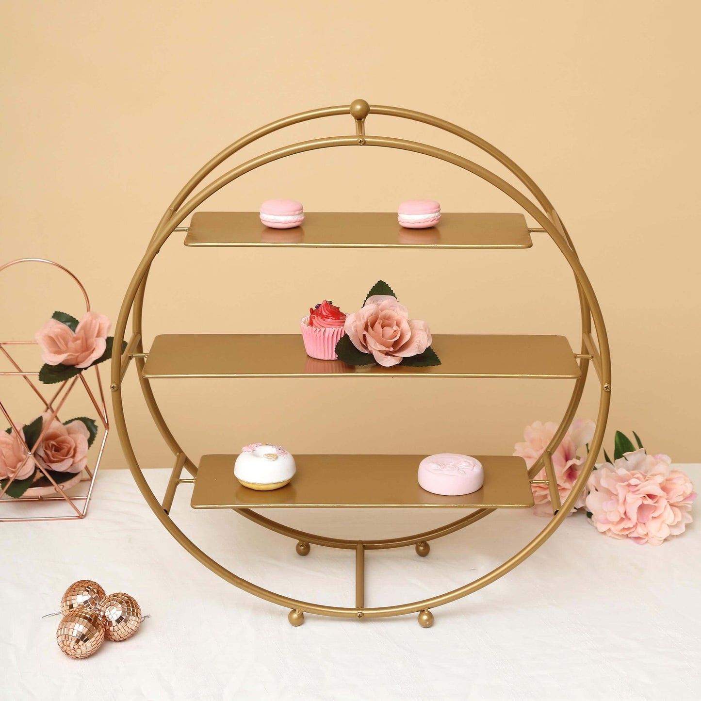 3 - Tier Metal Round Cupcake Stand Matte Gold - Stylish Dessert Holder Appetizer Display for Modern Weddings Dessert Buffets & Celebrations 21" - Linen Luxes