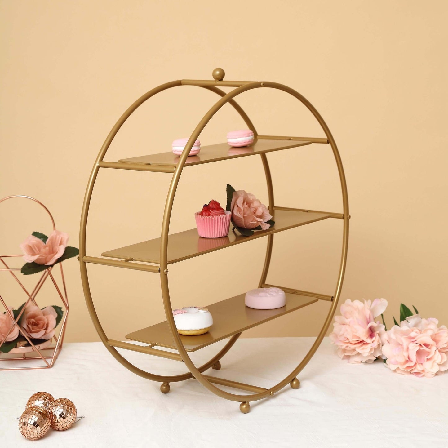 3 - Tier Metal Round Cupcake Stand Matte Gold - Stylish Dessert Holder Appetizer Display for Modern Weddings Dessert Buffets & Celebrations 21" - Linen Luxes