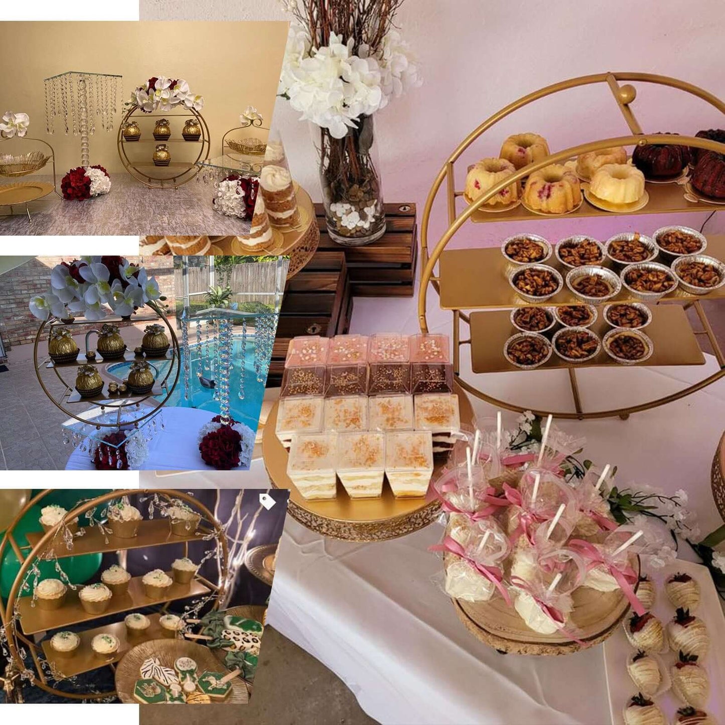 3 - Tier Metal Round Cupcake Stand Matte Gold - Stylish Dessert Holder Appetizer Display for Modern Weddings Dessert Buffets & Celebrations 21" - Linen Luxes