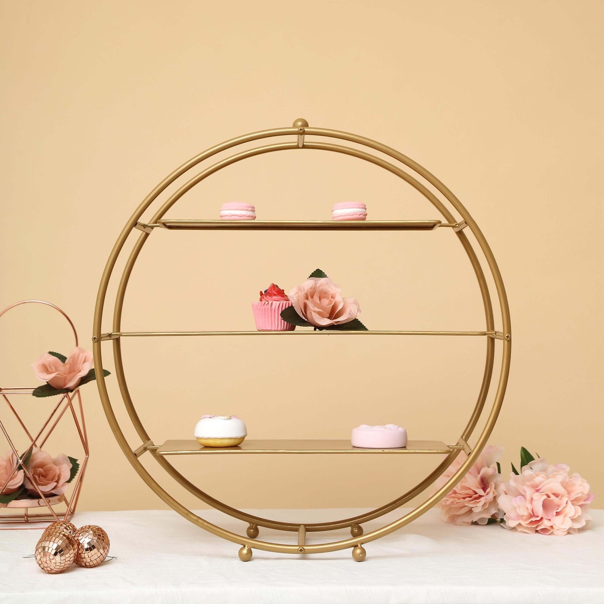3 - Tier Metal Round Cupcake Stand Matte Gold - Stylish Dessert Holder Appetizer Display for Modern Weddings Dessert Buffets & Celebrations 21" - Linen Luxes