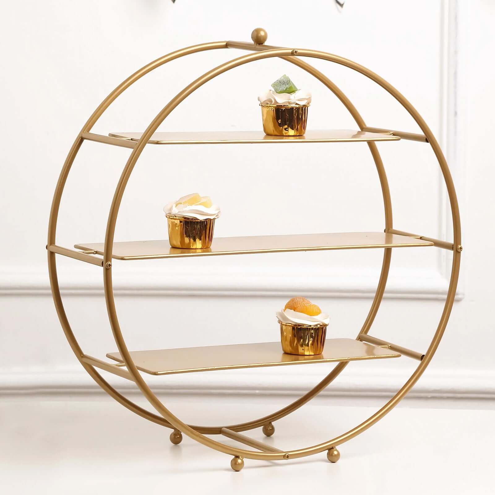 3 - Tier Metal Round Cupcake Stand Matte Gold - Stylish Dessert Holder Appetizer Display for Modern Weddings Dessert Buffets & Celebrations 21" - Linen Luxes