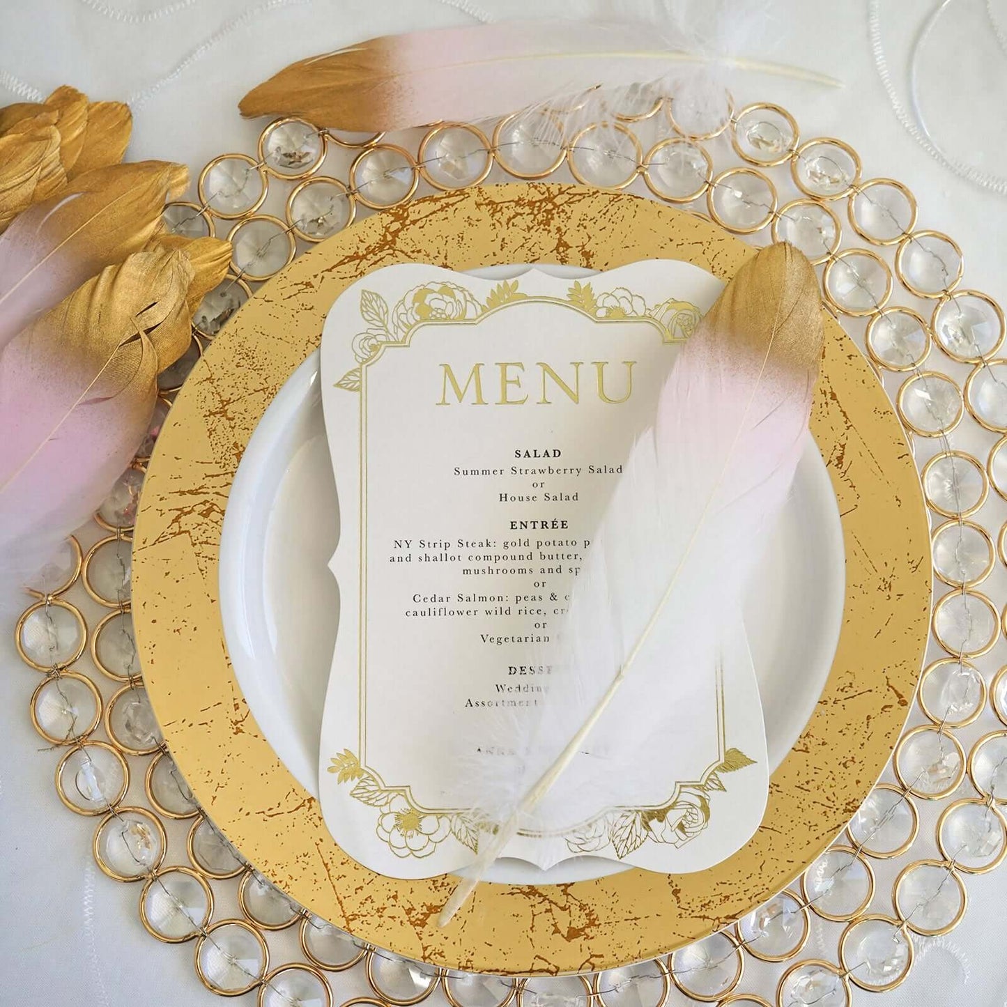 30 - Pack Goose Feathers Craft Feathers Metallic Gold Tip Dual Tone Blush White - Decorative Feathers for DIY Projects - Linen Luxes