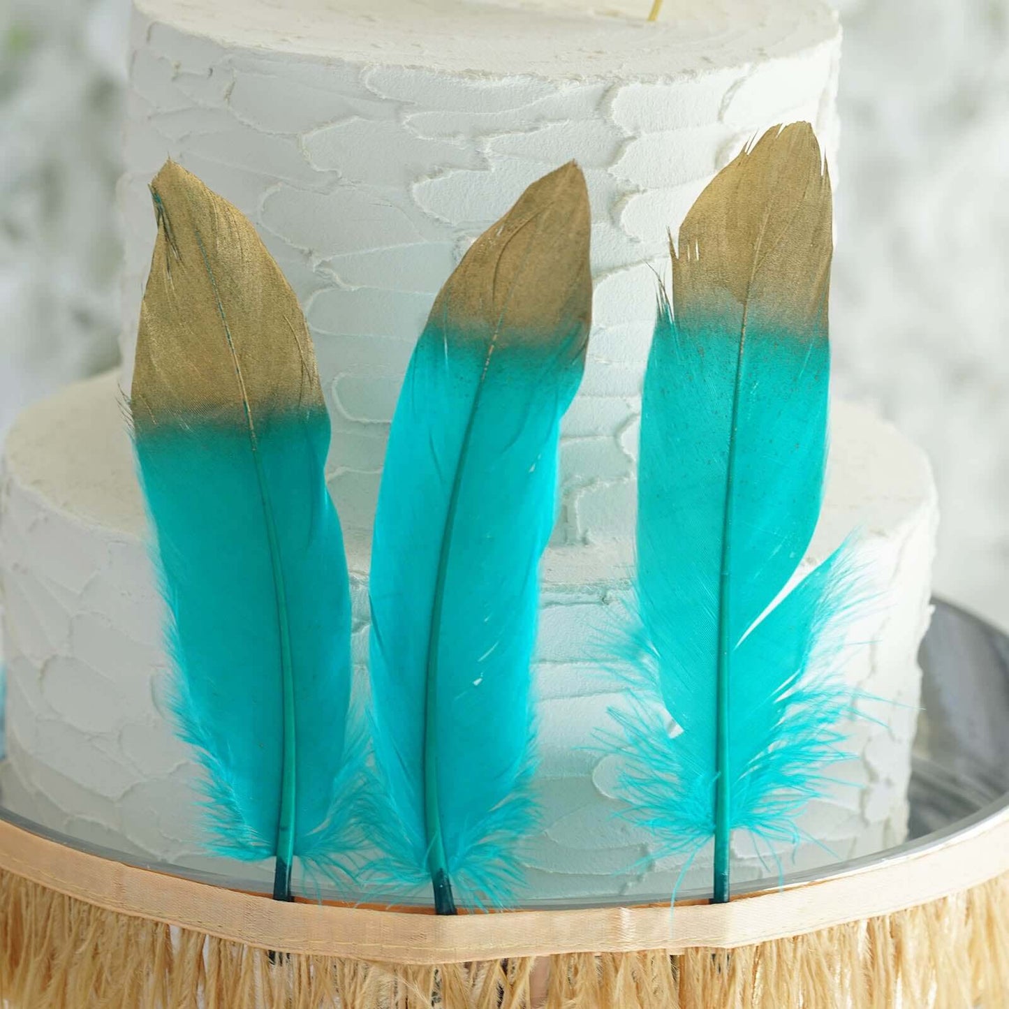 30 Pack Metallic Gold Dipped Turquoise Real Goose Feathers, Craft Feathers For Party Decoration - Linen Luxes