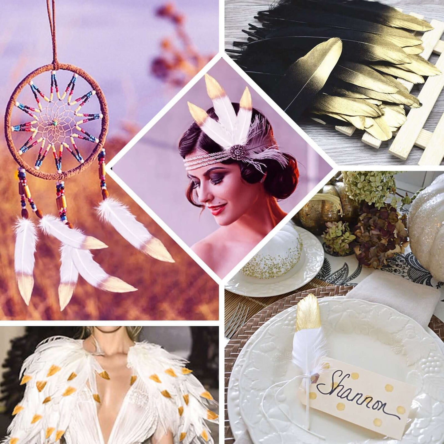 30 Pack Metallic Gold Dipped Turquoise Real Goose Feathers, Craft Feathers For Party Decoration - Linen Luxes