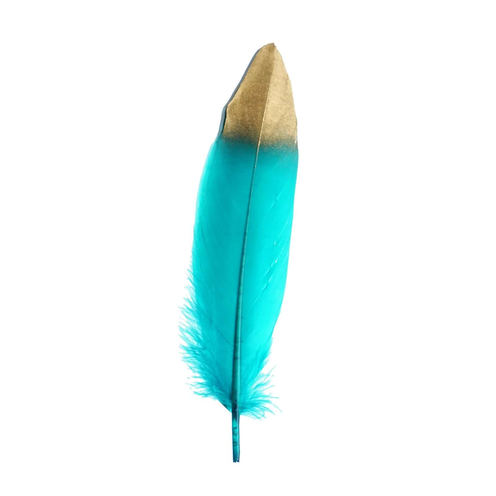 30 Pack Metallic Gold Dipped Turquoise Real Goose Feathers, Craft Feathers For Party Decoration - Linen Luxes