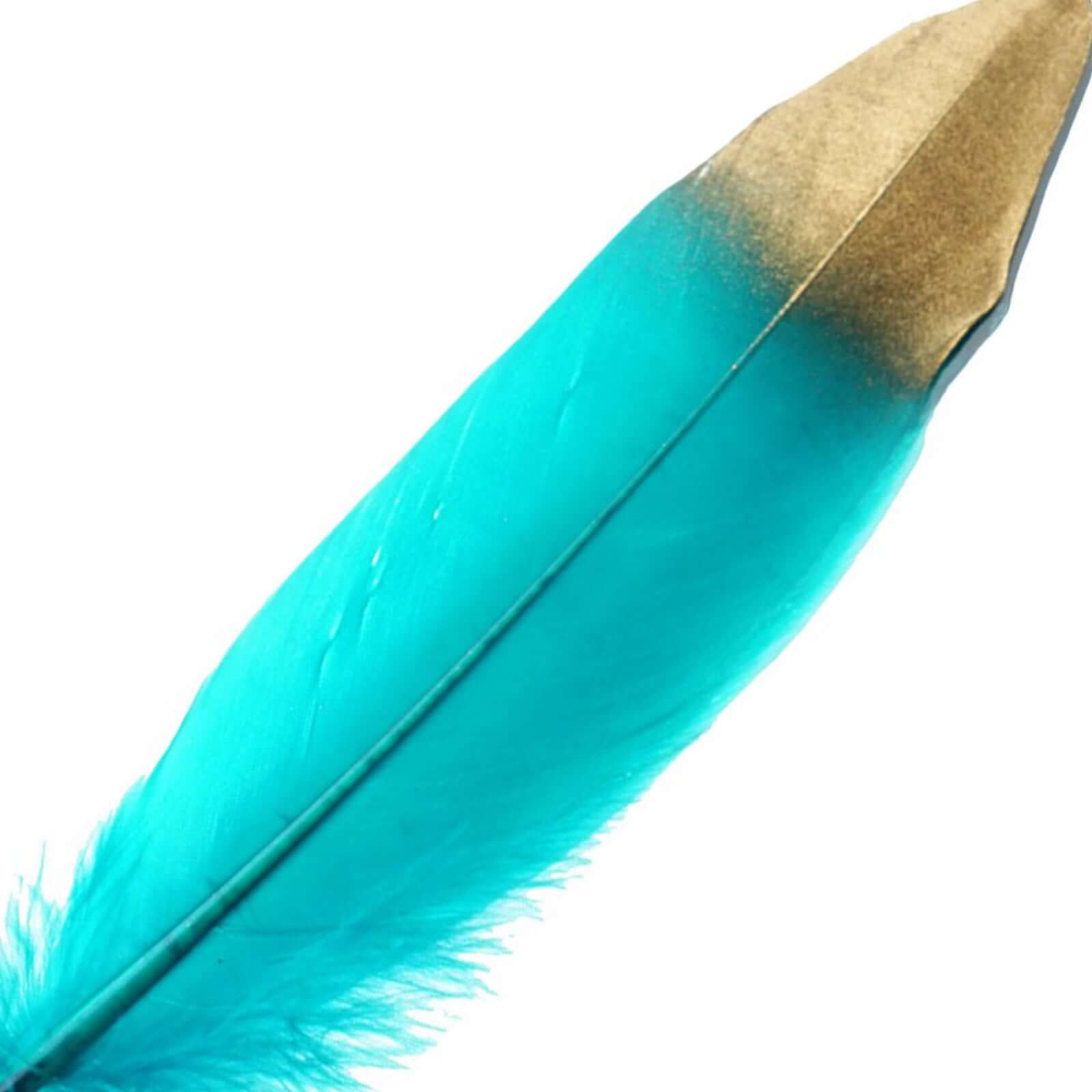 30 Pack Metallic Gold Dipped Turquoise Real Goose Feathers, Craft Feathers For Party Decoration - Linen Luxes