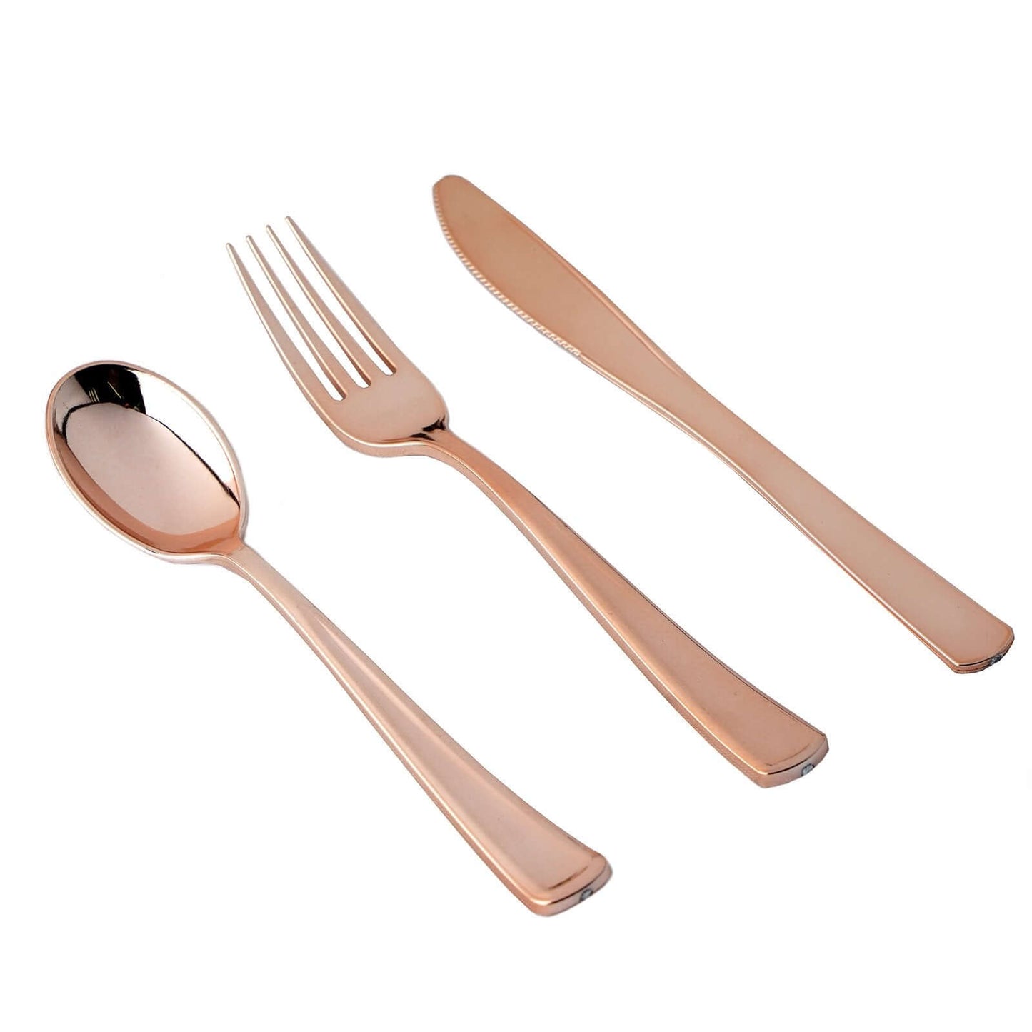 30 - Pack Plastic Utensil Set Metallic Rose Gold Classic Heavy Duty - Durable Disposable Silverware Set 7", 8" - Linen Luxes