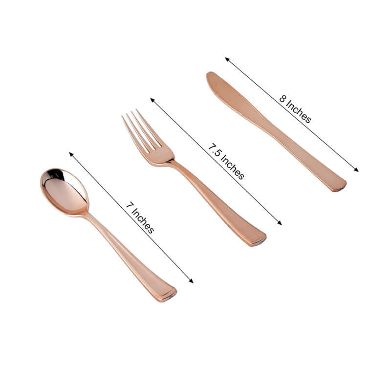 30 - Pack Plastic Utensil Set Metallic Rose Gold Classic Heavy Duty - Durable Disposable Silverware Set 7", 8" - Linen Luxes