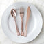 30 - Pack Plastic Utensil Set Metallic Rose Gold Classic Heavy Duty - Durable Disposable Silverware Set 7", 8" - Linen Luxes
