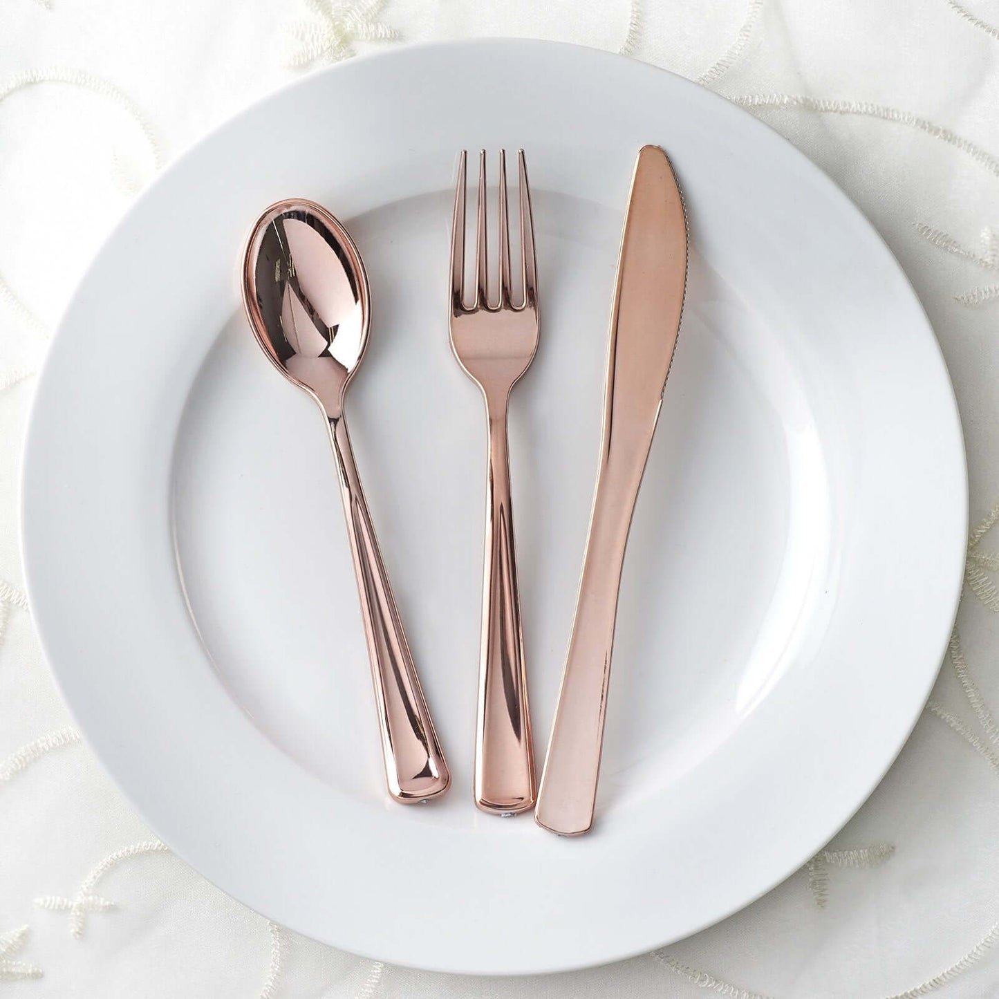 30 - Pack Plastic Utensil Set Metallic Rose Gold Classic Heavy Duty - Durable Disposable Silverware Set 7", 8" - Linen Luxes