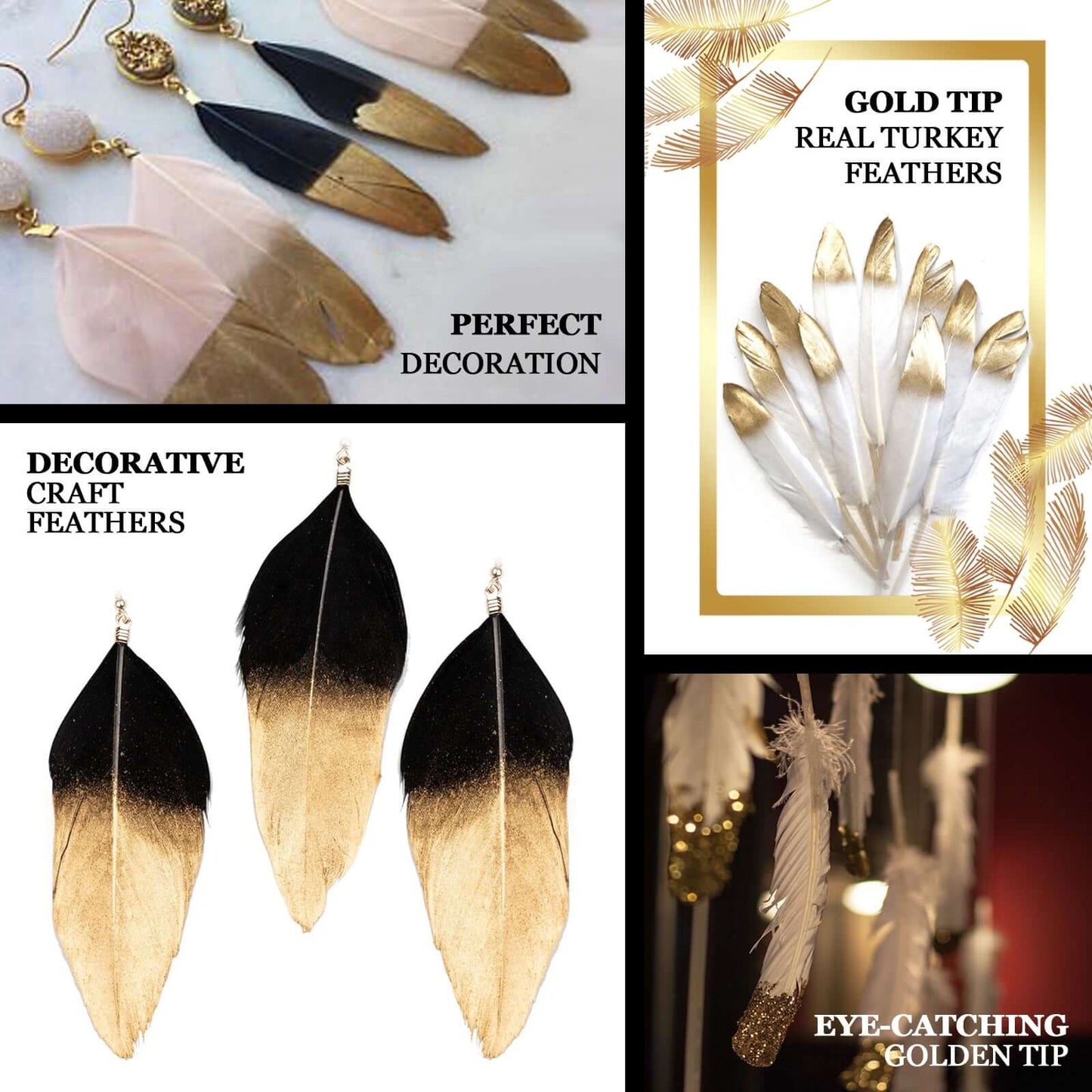 30 - Pack Turkey Feathers Craft Feathers Glitter Gold Tip Blush - Decorative Feathers for DIY Party Projects - Linen Luxes