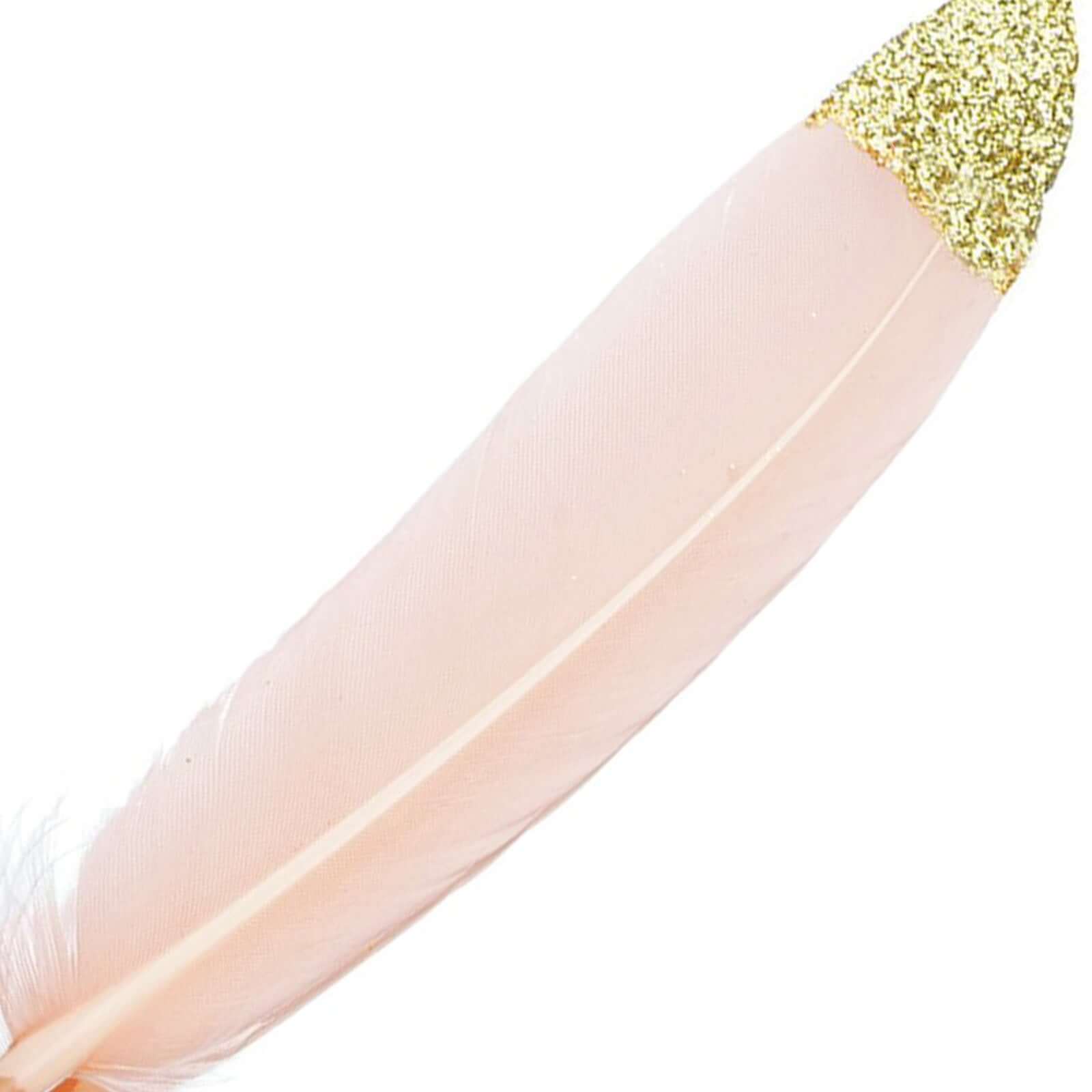 30 - Pack Turkey Feathers Craft Feathers Glitter Gold Tip Blush - Decorative Feathers for DIY Party Projects - Linen Luxes