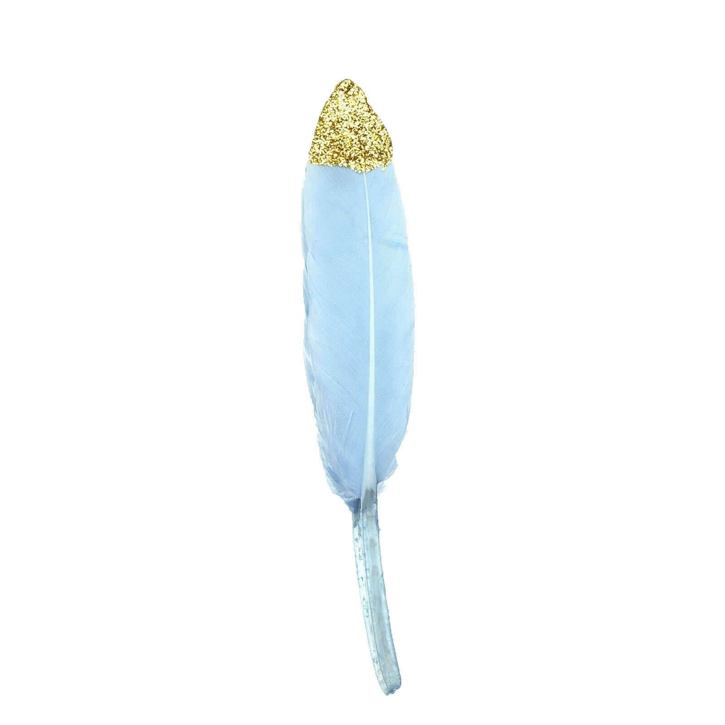 30 - Pack Turkey Feathers Craft Feathers Glitter Gold Tip Light Blue - Decorative Feathers for DIY Party Projects - Linen Luxes