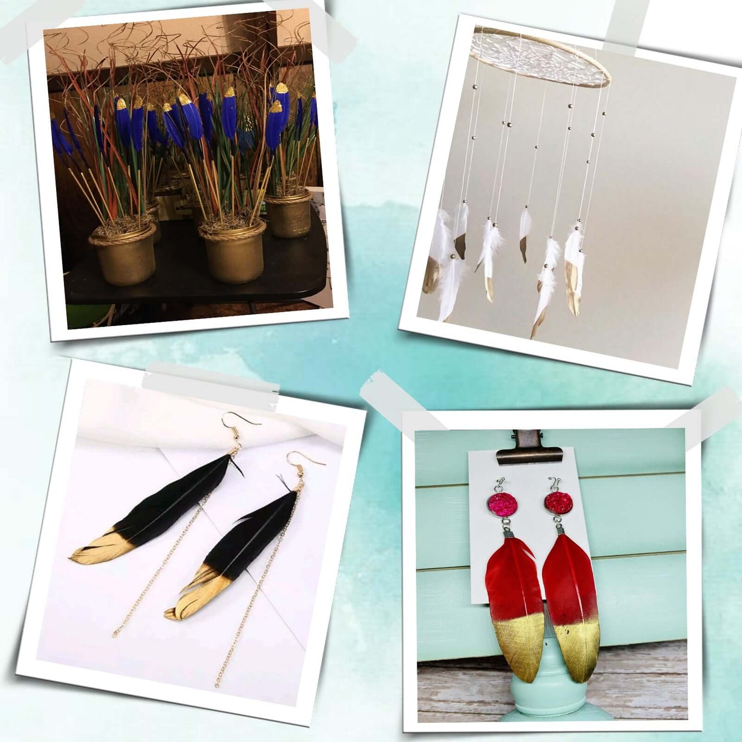 30 - Pack Turkey Feathers Craft Feathers Glitter Gold Tip Light Blue - Decorative Feathers for DIY Party Projects - Linen Luxes