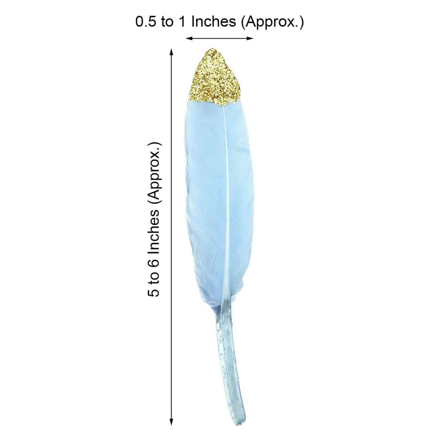 30 - Pack Turkey Feathers Craft Feathers Glitter Gold Tip Light Blue - Decorative Feathers for DIY Party Projects - Linen Luxes