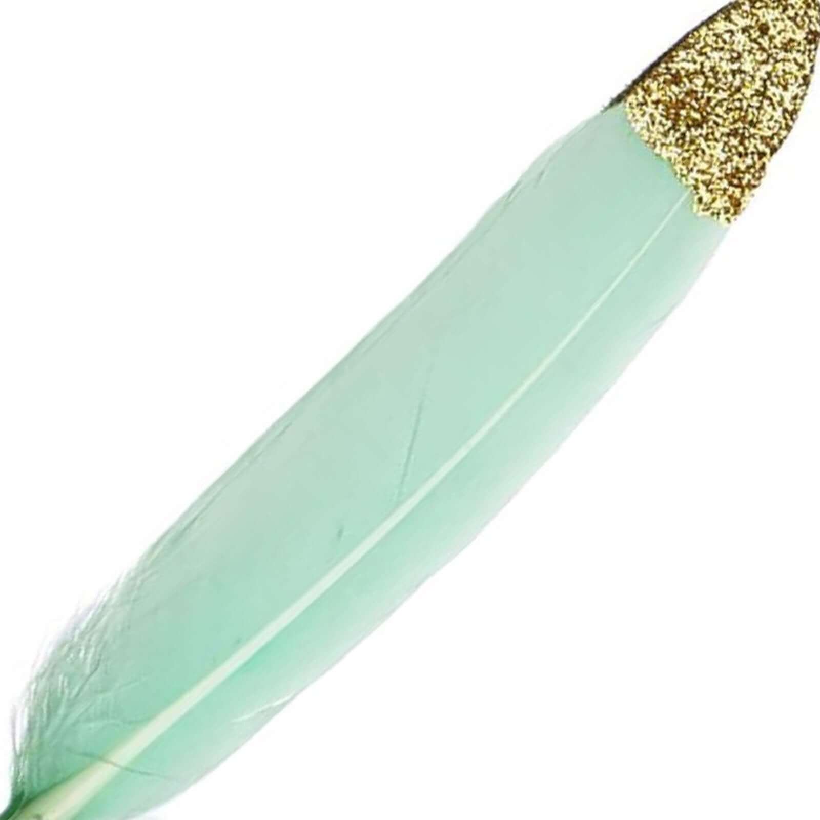 30 - Pack Turkey Feathers Craft Feathers Glitter Gold Tip Mint - Decorative Feathers for DIY Party Projects - Linen Luxes