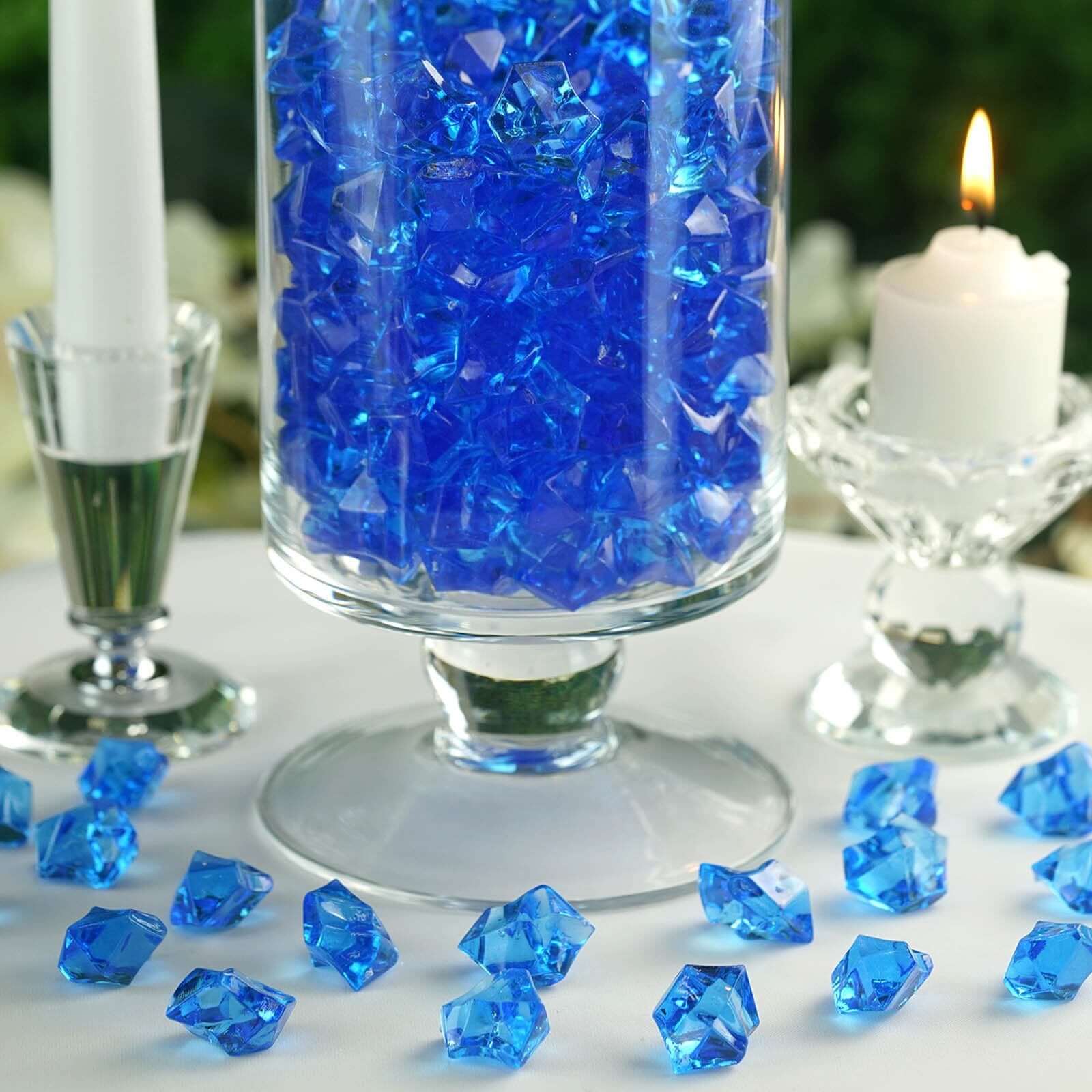 300 Pcs Acrylic Ice Bead Vase Fillers Large Ocean Blue - Stylish DIY Craft Crystals for Event Decor & Wedding Tables - Linen Luxes