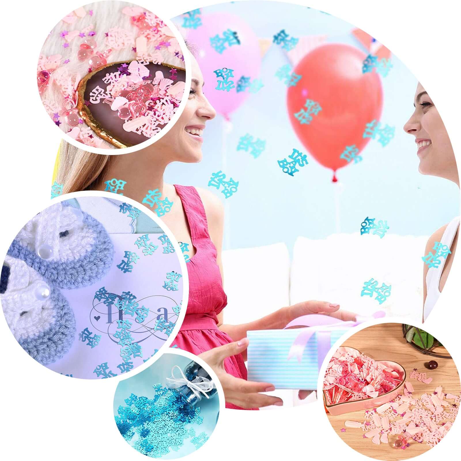 300 Pcs Metallic Foil Baby Shower Table Confetti, Pink Festive Party Sprinkles Cute Design - Linen Luxes